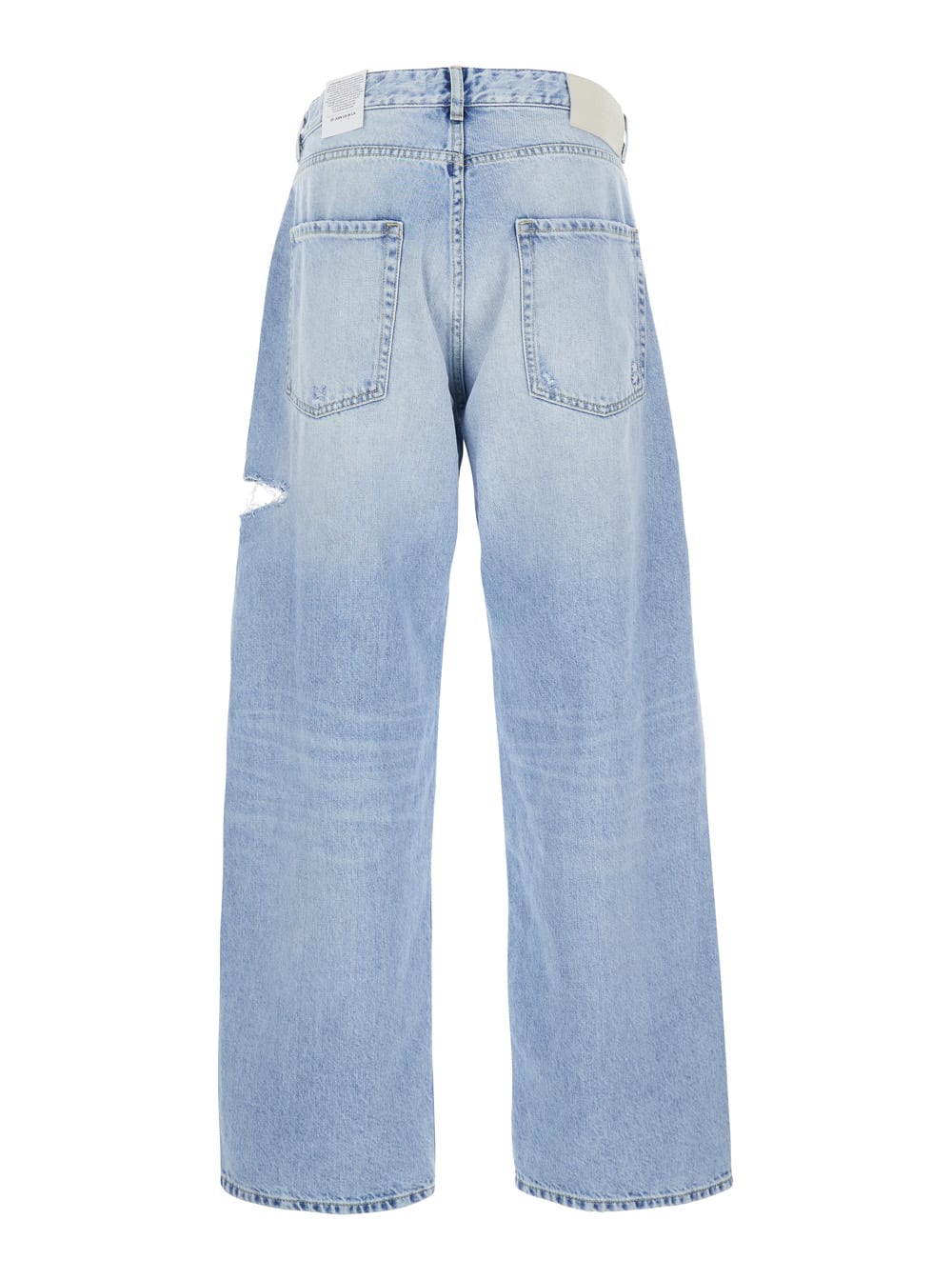 Icon Denim Light Blue Jeans With Cut-out Details On The Front And Wide Leg