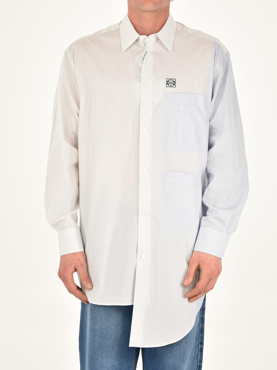 Loewe Multipocket Asymmetric Shirt In Cotton In Blue
