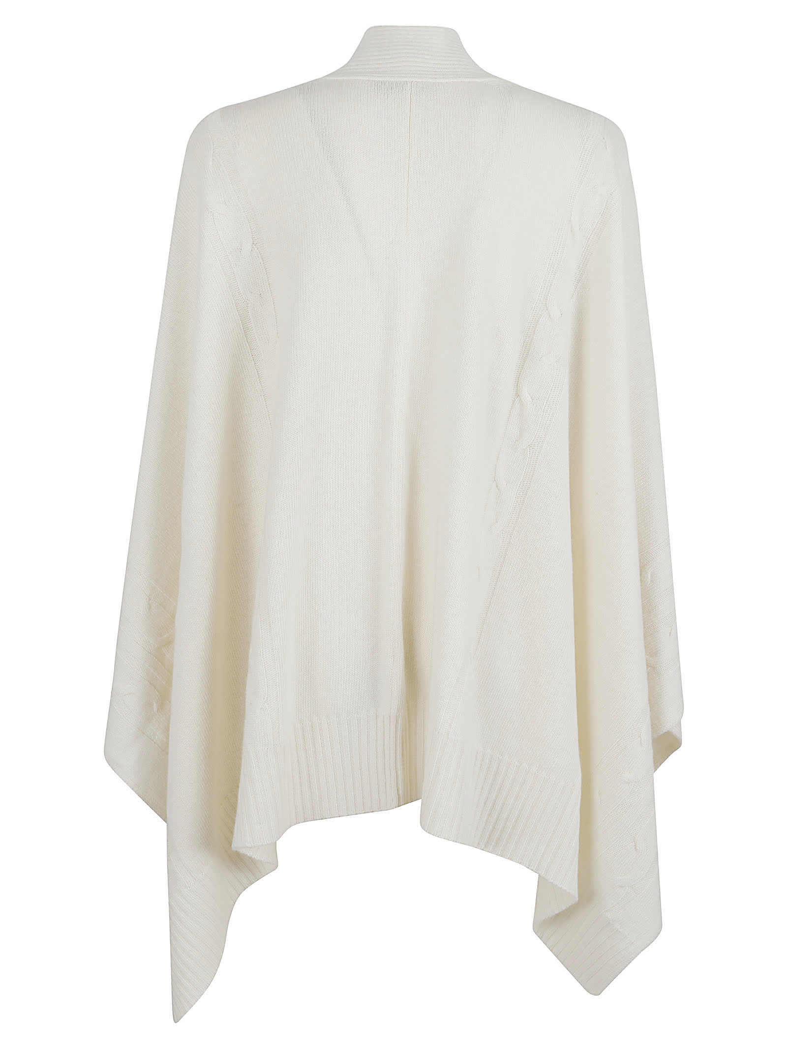 Ermanno Scervino Cozy Cable Knit Cape With Ribbed Hem In White