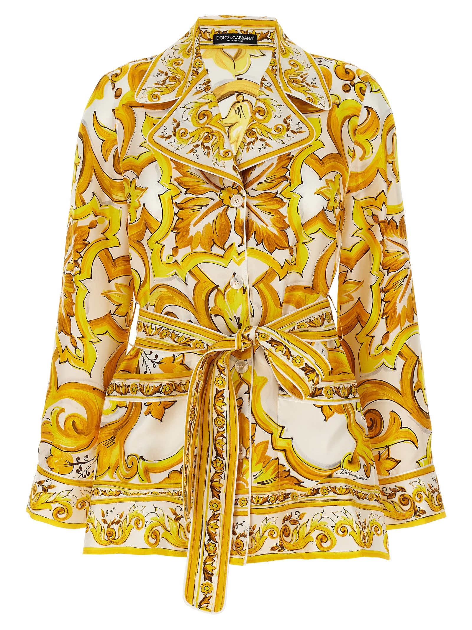 Shop Dolce & Gabbana Maiolica Shirt In Mix Maiolico Giallo