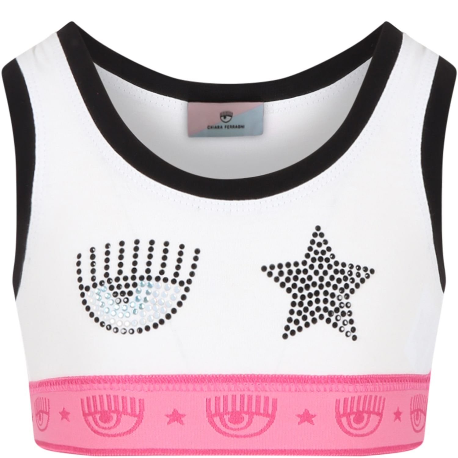 Chiara Ferragni White Top For Girl With Iconic Wink In White