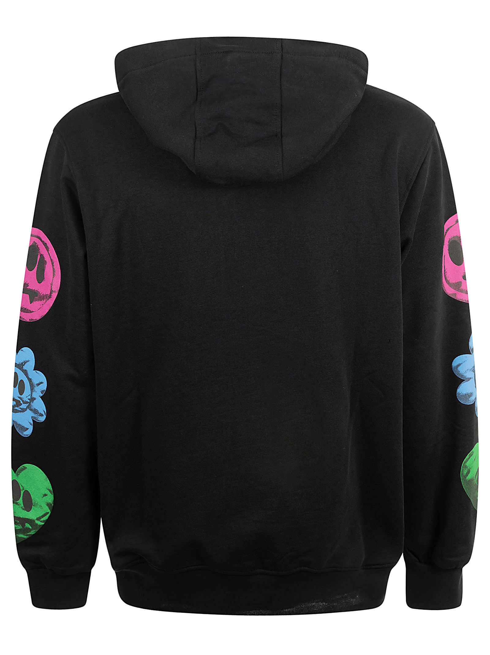 Shop Barrow Smiley Logo Print Hooded Sweatshirt In Black