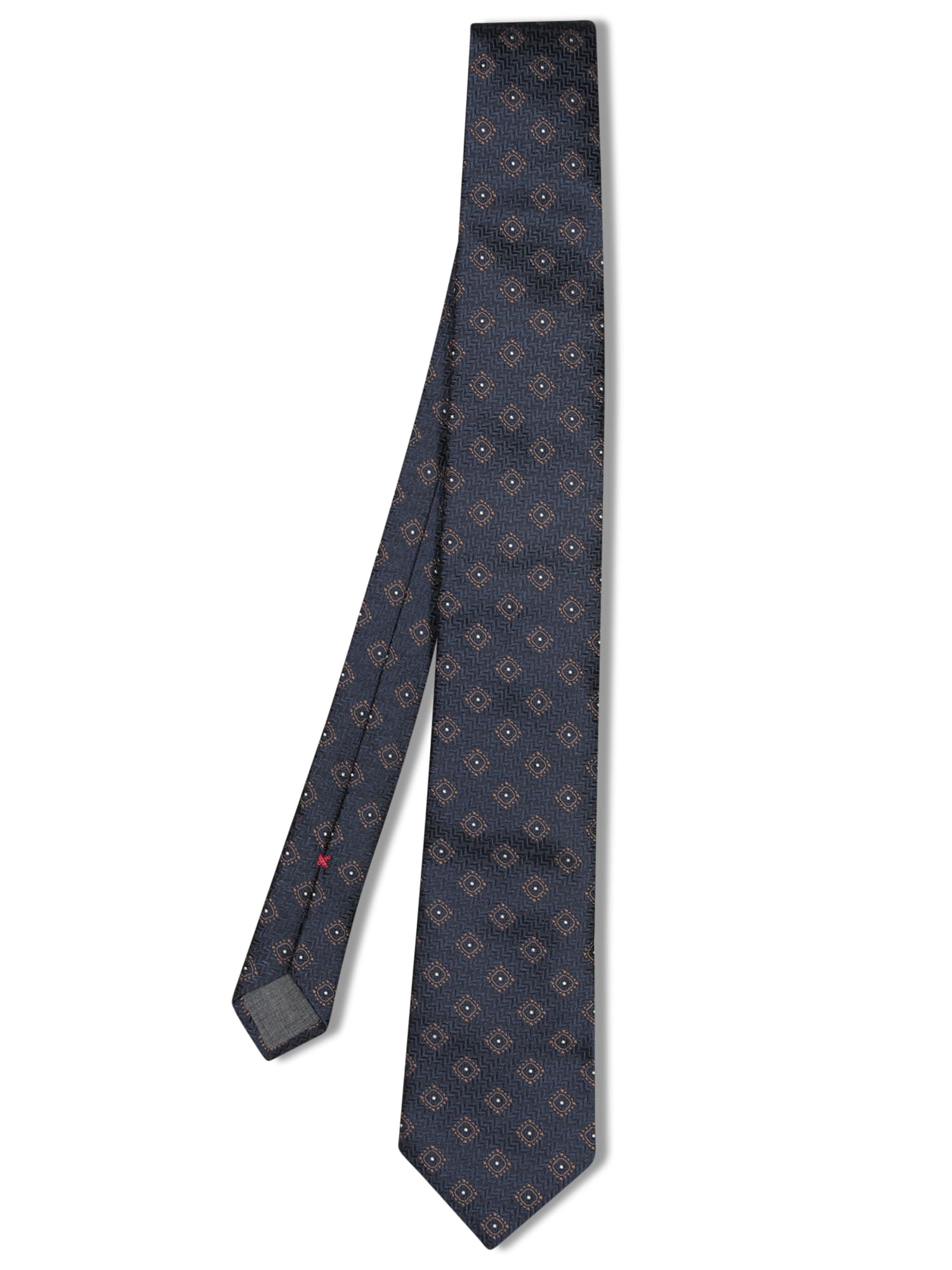 Brunello Cucinelli Beige/dark Blue Micro-pattern Tie In Black
