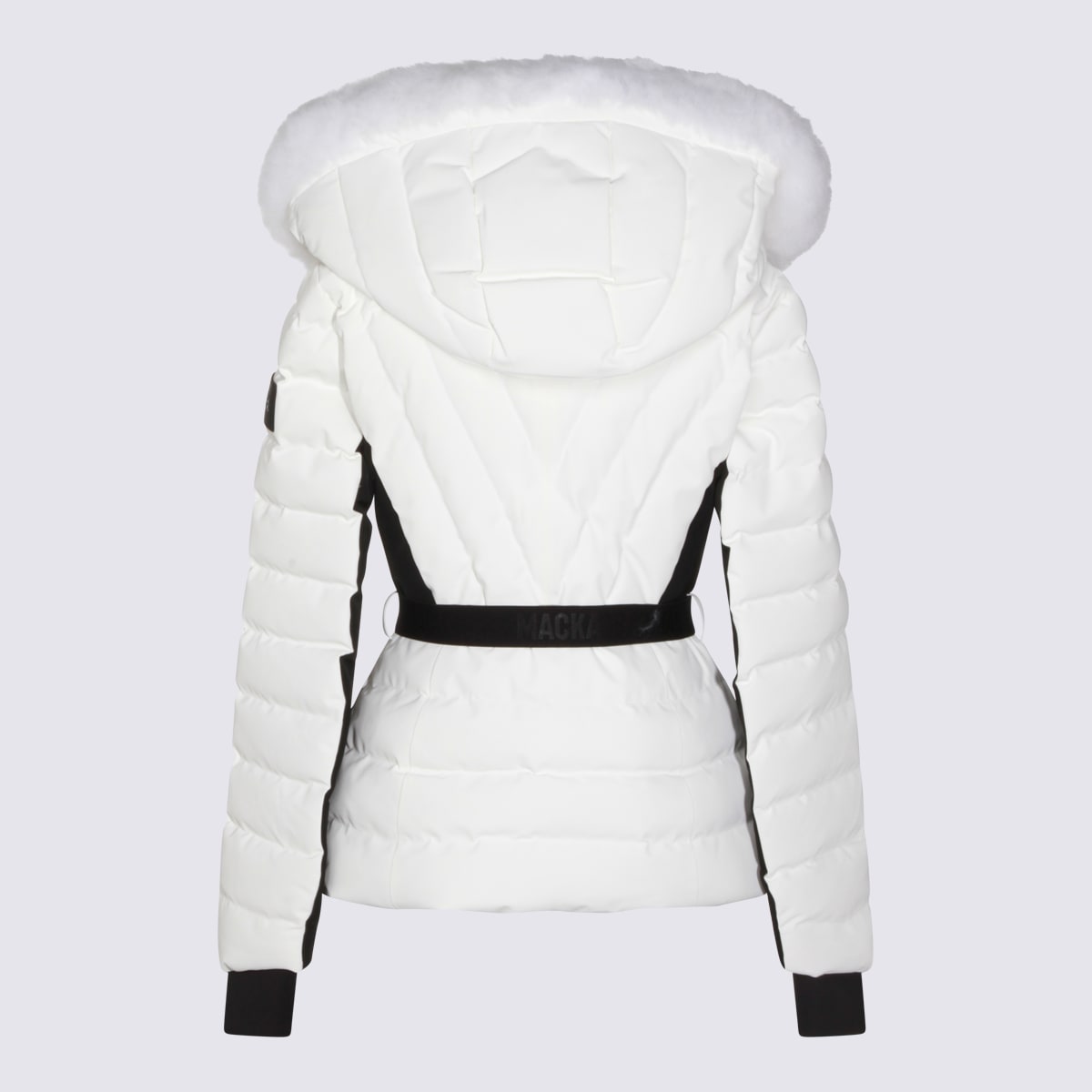 Mackage Quilted Hooded Jacket With Belt And Fur In White