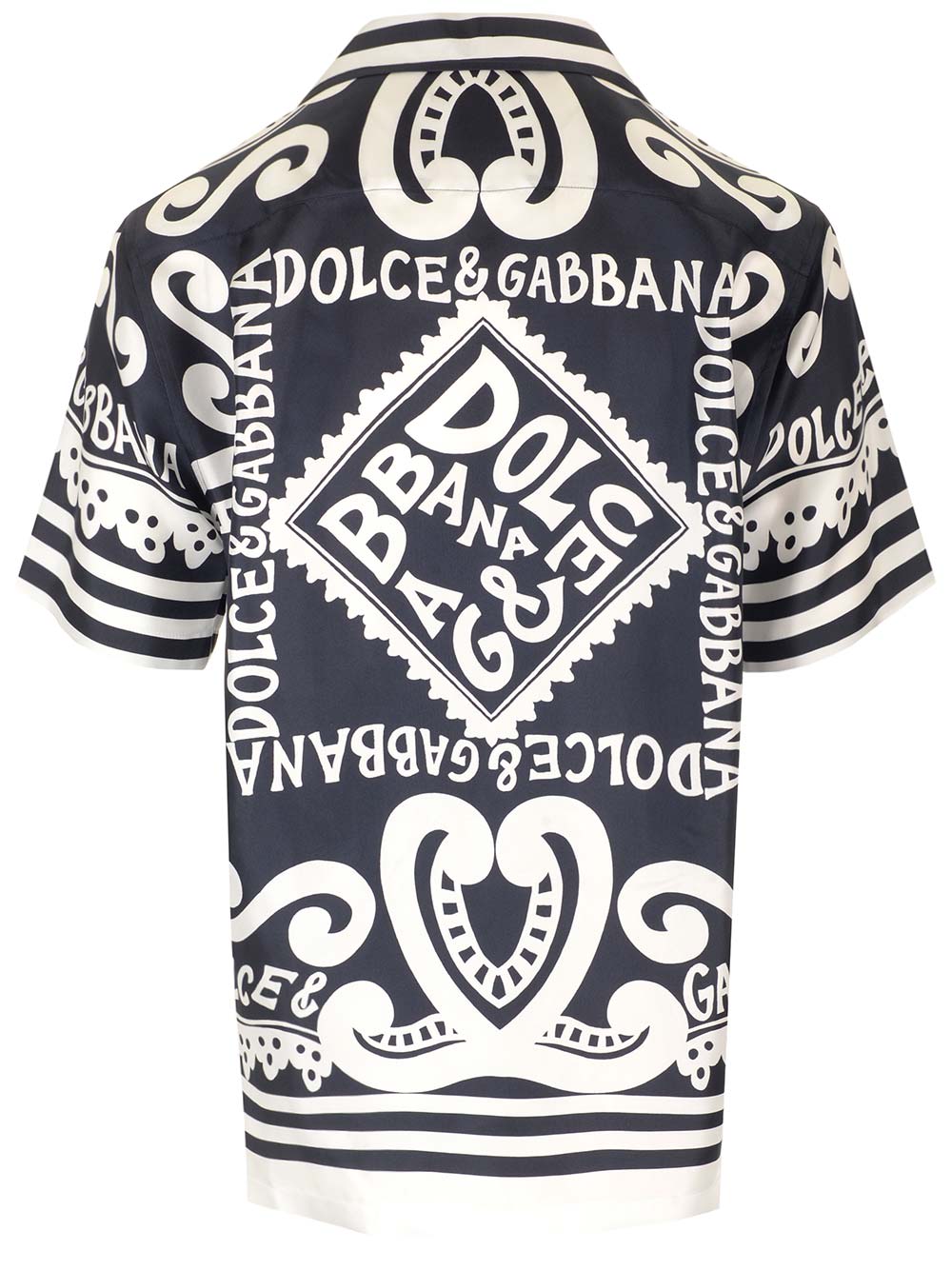 Shop Dolce & Gabbana Marina Print Blue Silk Twill Shirt In Black/white