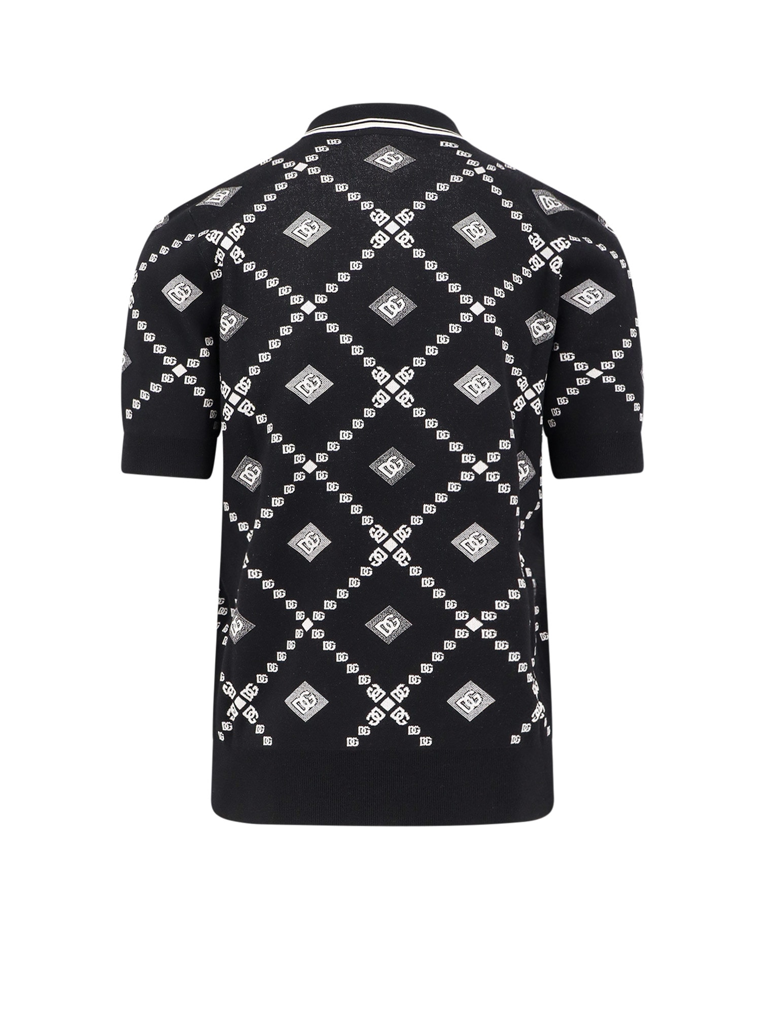 Dolce & Gabbana Men Wool And Silk Polo Shirt With Logo Monogram In Black