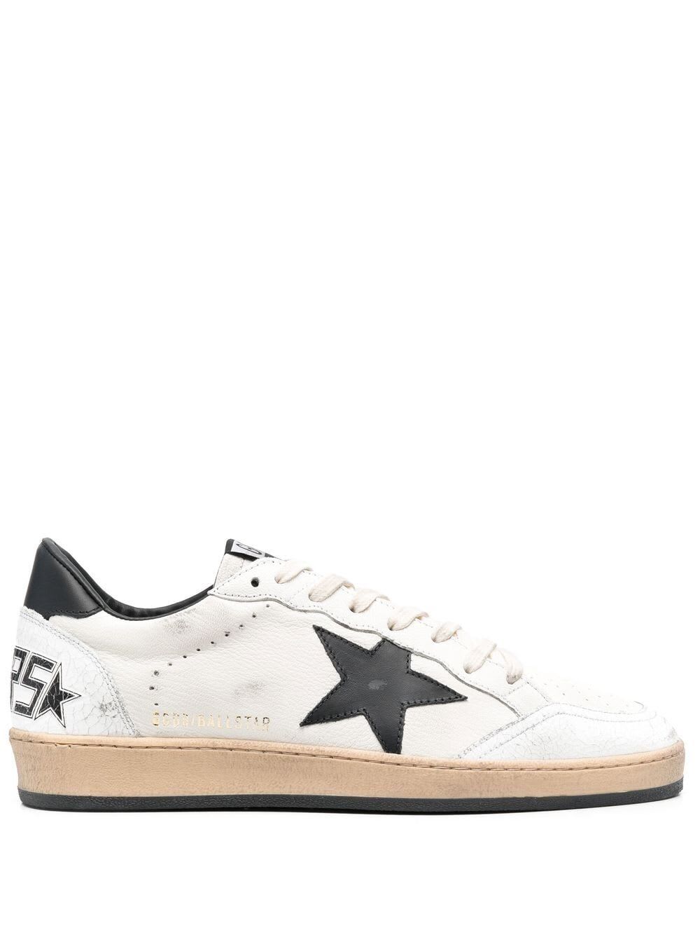 Shop Golden Goose Ballstar Nappa Upper Leather Star And Heel Crack Toe And Spur In White Black