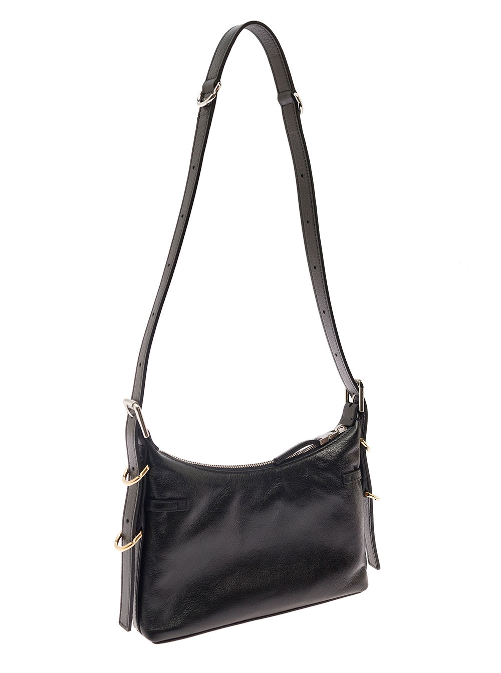 Shop Givenchy Mini Voyou Black Shoulder Bag With Buckles Embellishment In Hammered Leather Woman