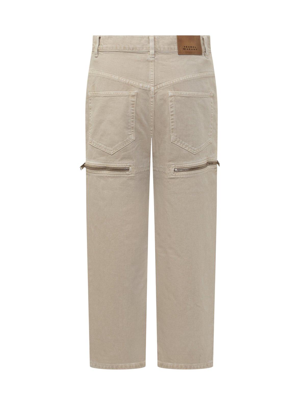 Shop Marant Etoile Logo-patch Zip-detailed Jeans In Beige