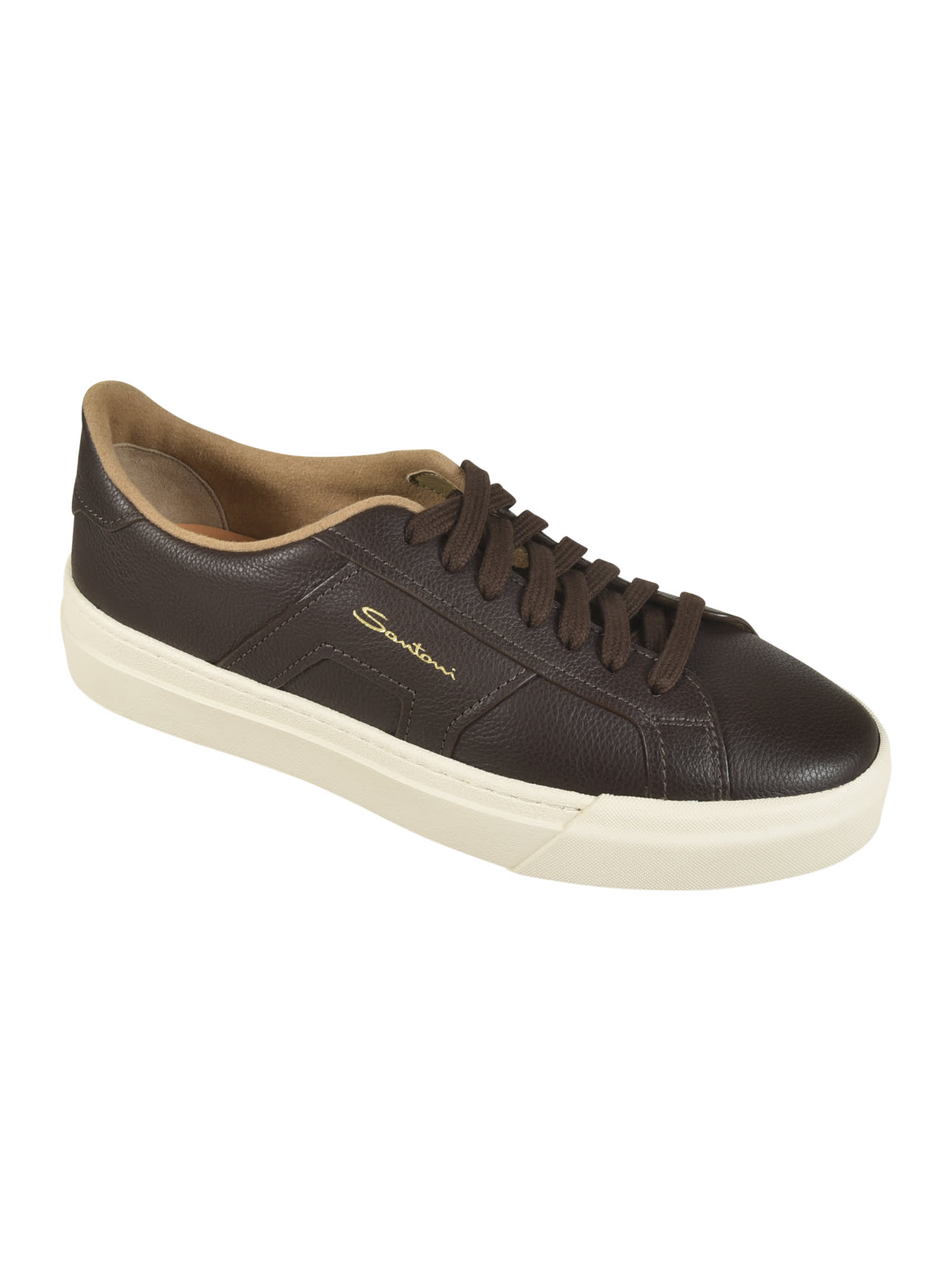 Shop Santoni Logo Sided Sneakers In Dark Brown