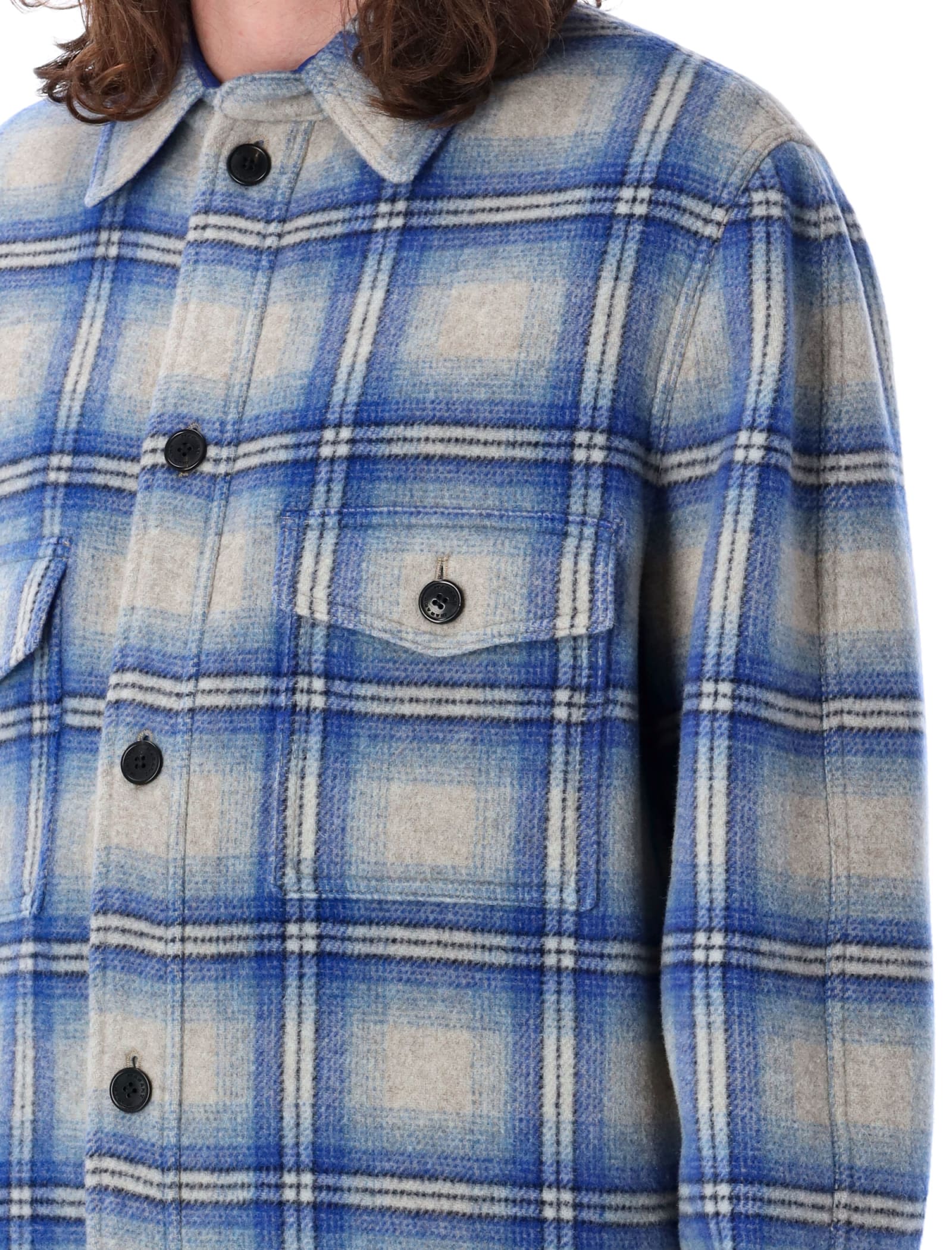 Shop Isabel Marant Kevron Shirt Jacket In Blue/neutrals
