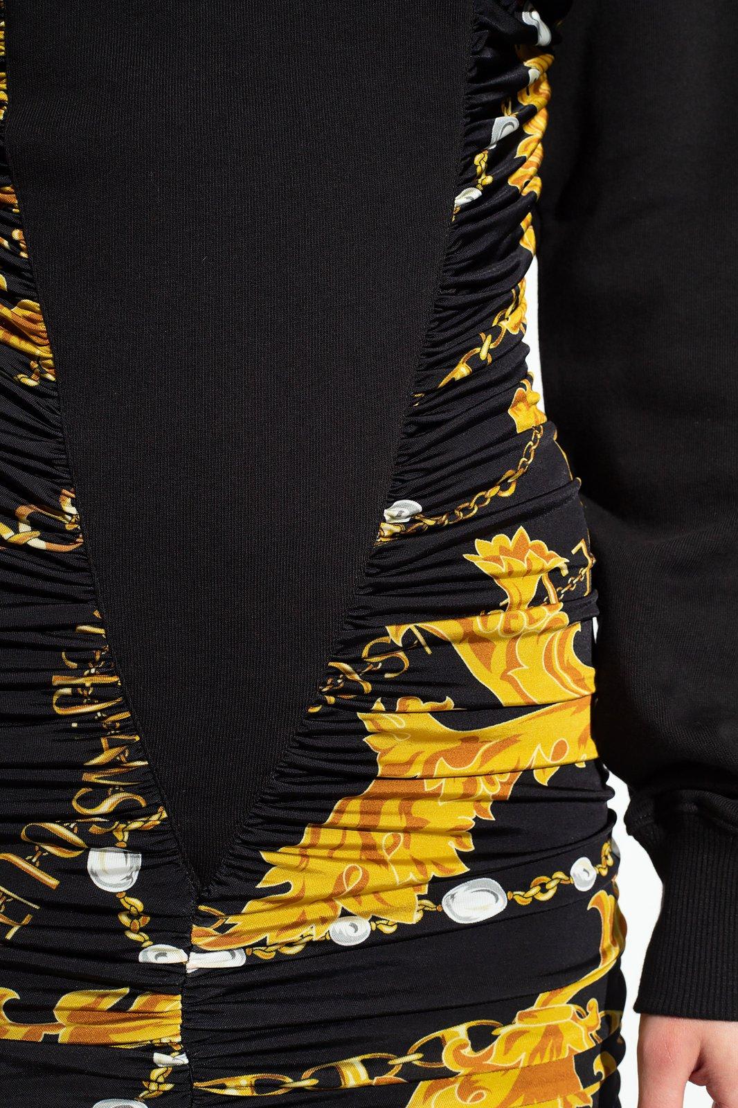 Versace Jeans Couture Logo-print Cut-out Ruched Minidress In Black/gold