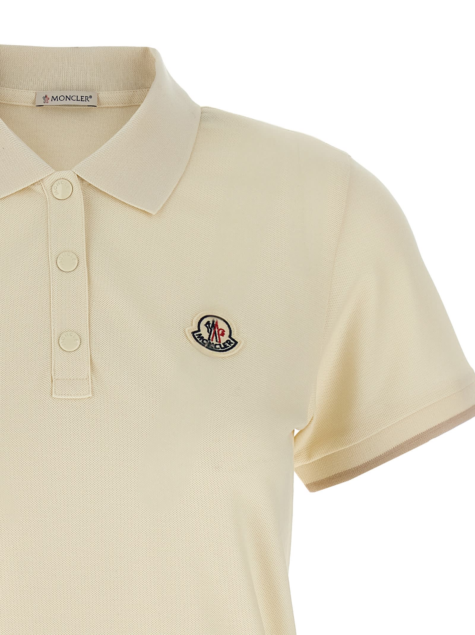Moncler White Piquet Logo Patch Polo Shirt In Neutral