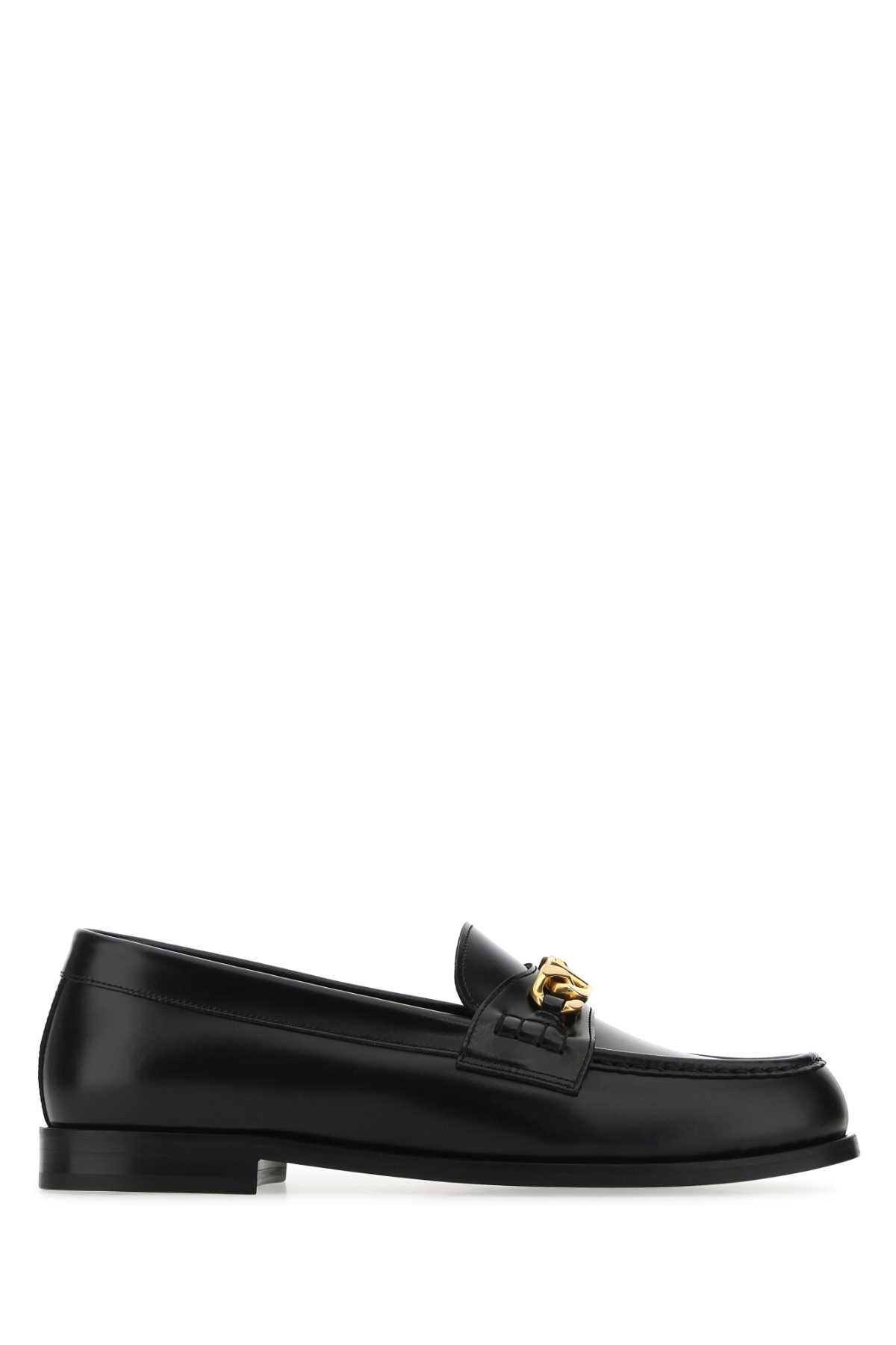 Shop Valentino Black Leather Vlogo Chain Loafers In 0no