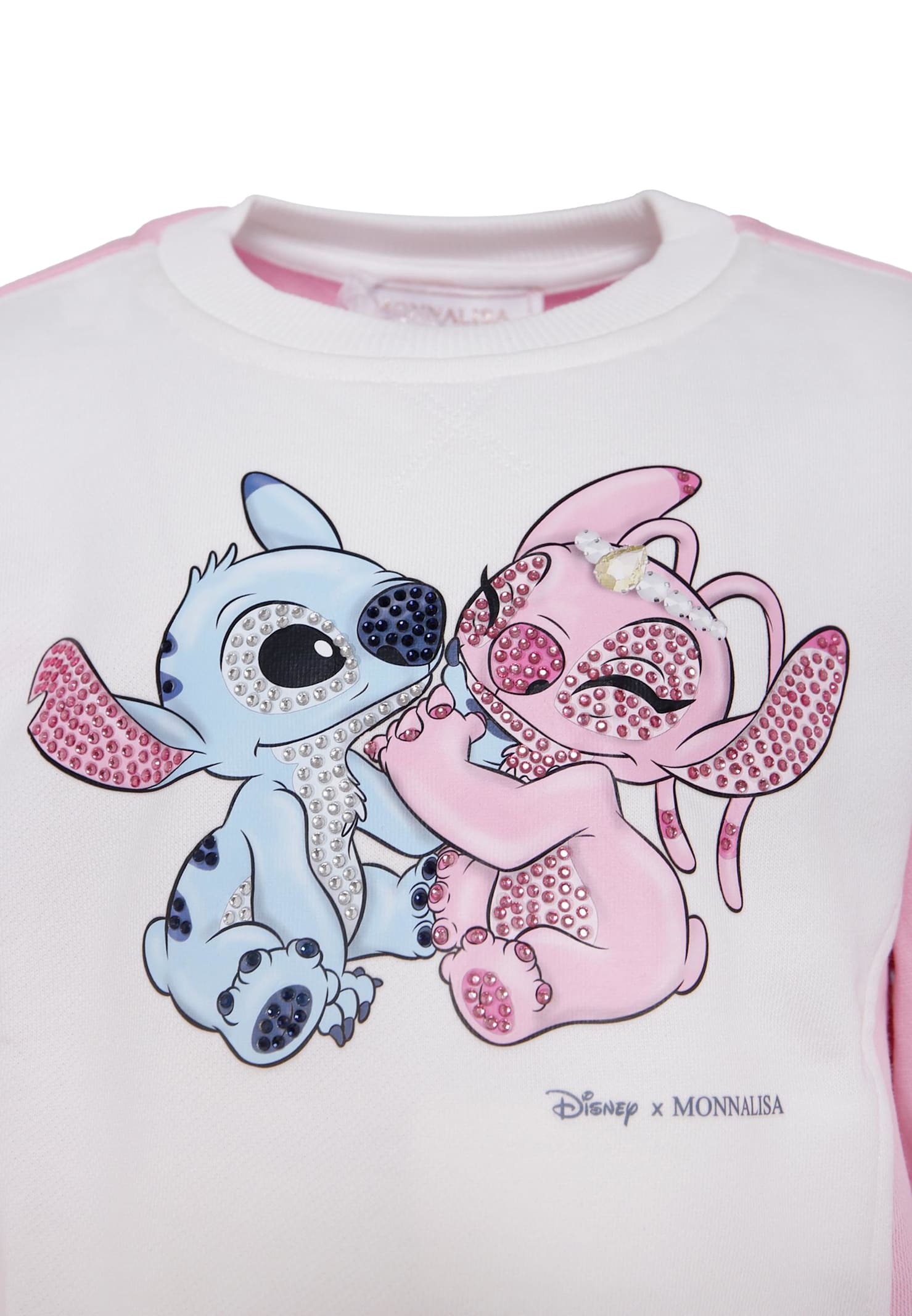 Monnalisa Pink Sweatshirt With Stitch & Angel Print In Pink