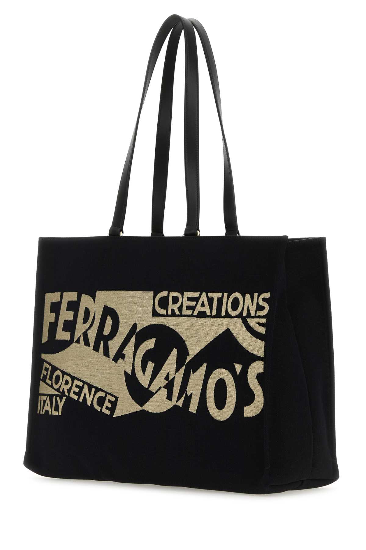 Shop Ferragamo Black Canvas Large Tt Sign Shopping Bag In Neroneronero