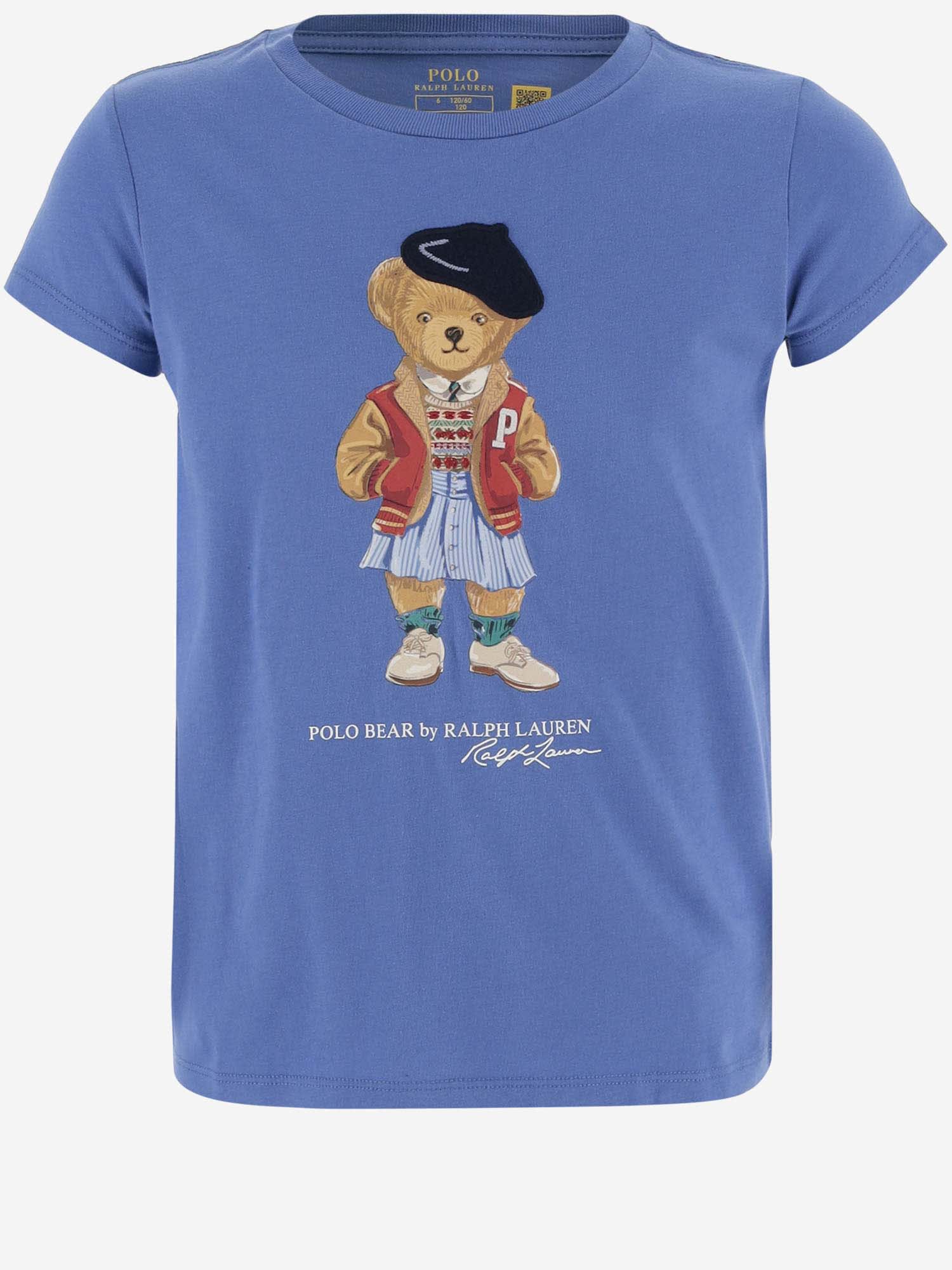 Shop Ralph Lauren Cotton Polo Bear T-shirt In Blue