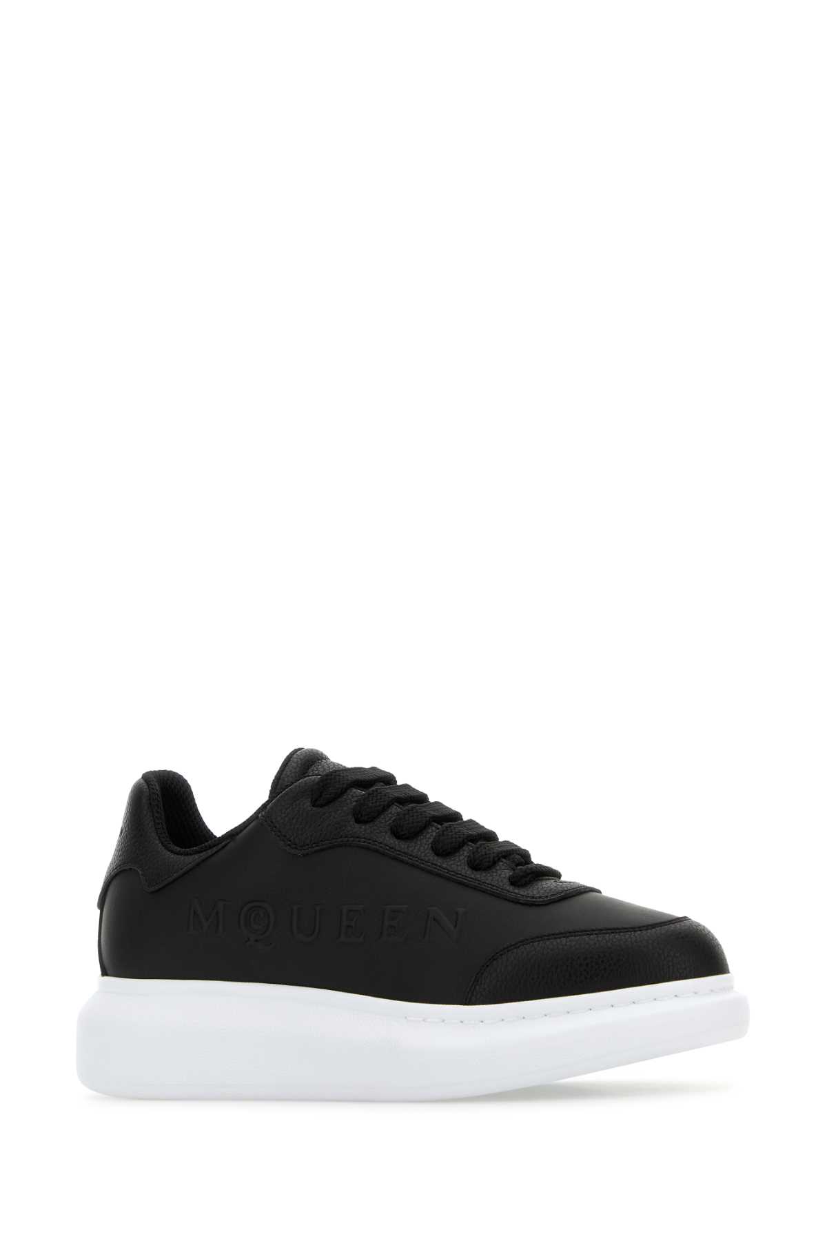 Alexander Mcqueen Women Black Leather Sneakers With Black Leather Heel In Black