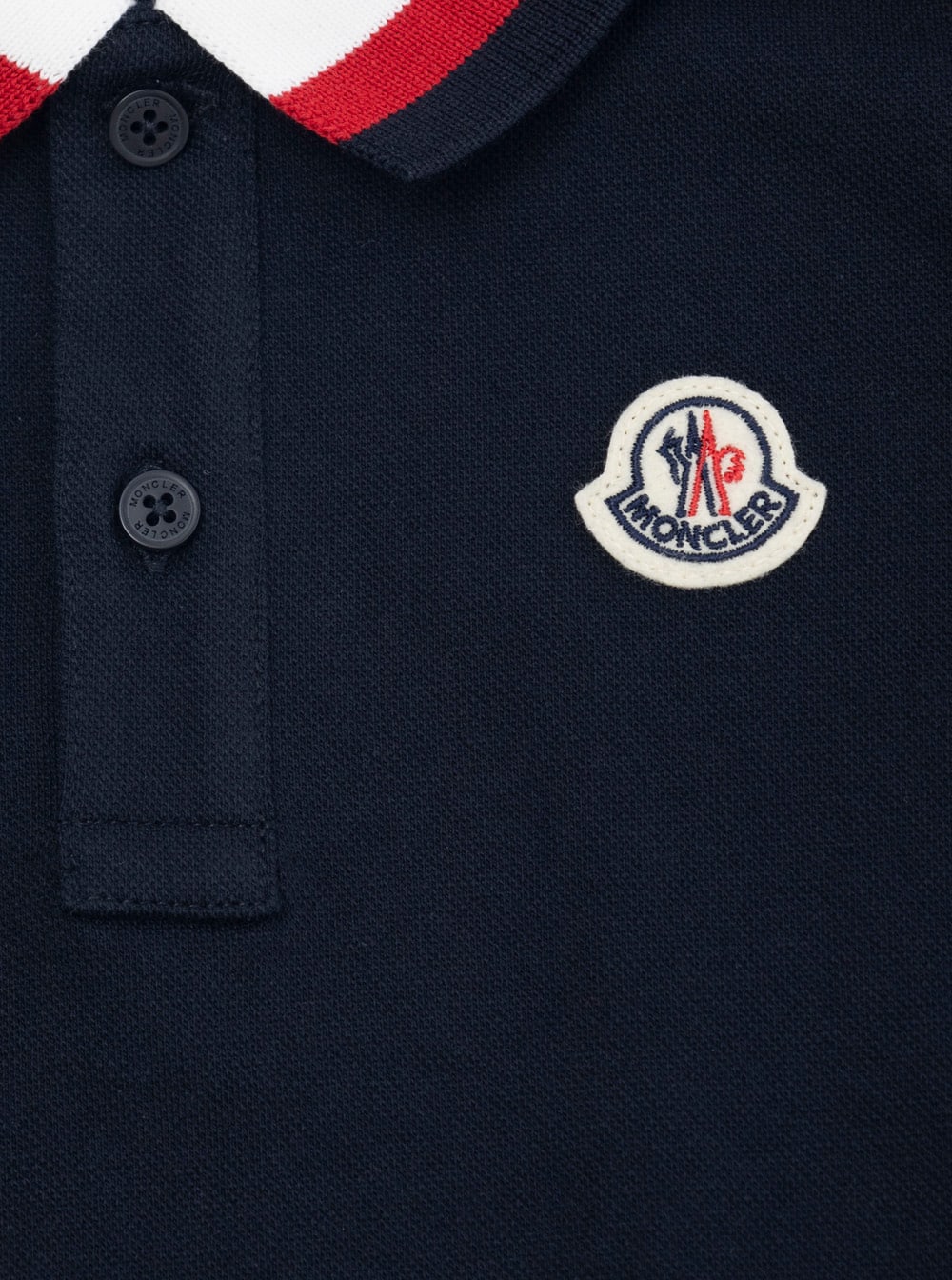 Moncler Dark Blue Romper With Contrasting Collar And Logo Patch On The Front In Cotton Baby In Blue