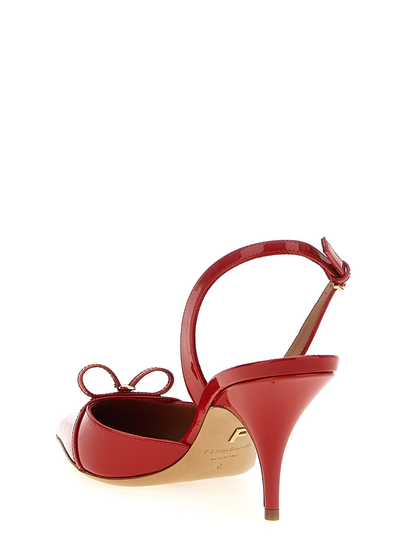 Ferragamo Mini Bow Red Patent Sling-back Pumps In Red