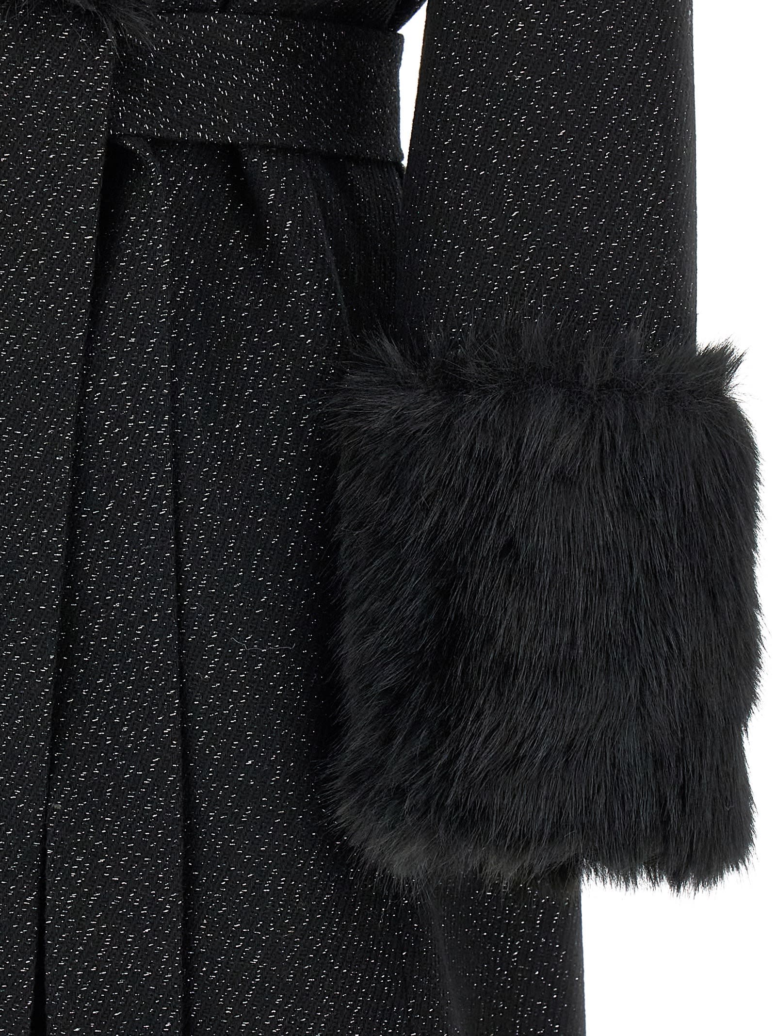Twinset Lamé Thread Coat In Black