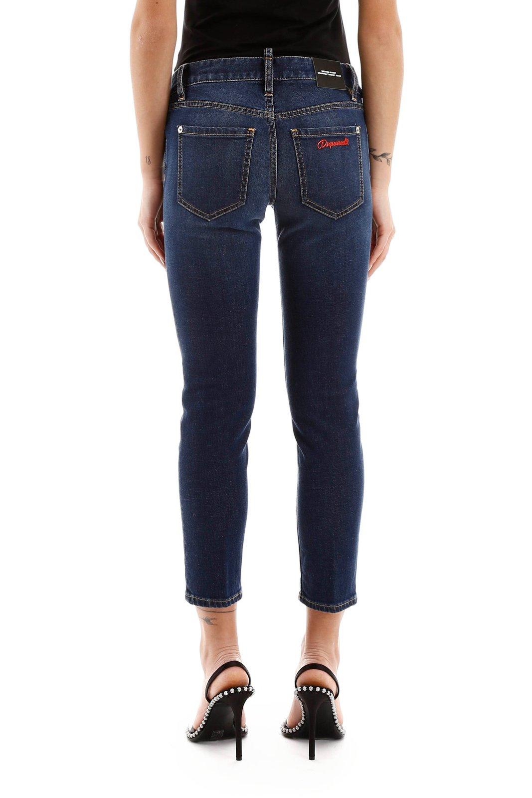 Shop Dsquared2 Logo Appliqué Mid-rise Cropped Jeans In Denim