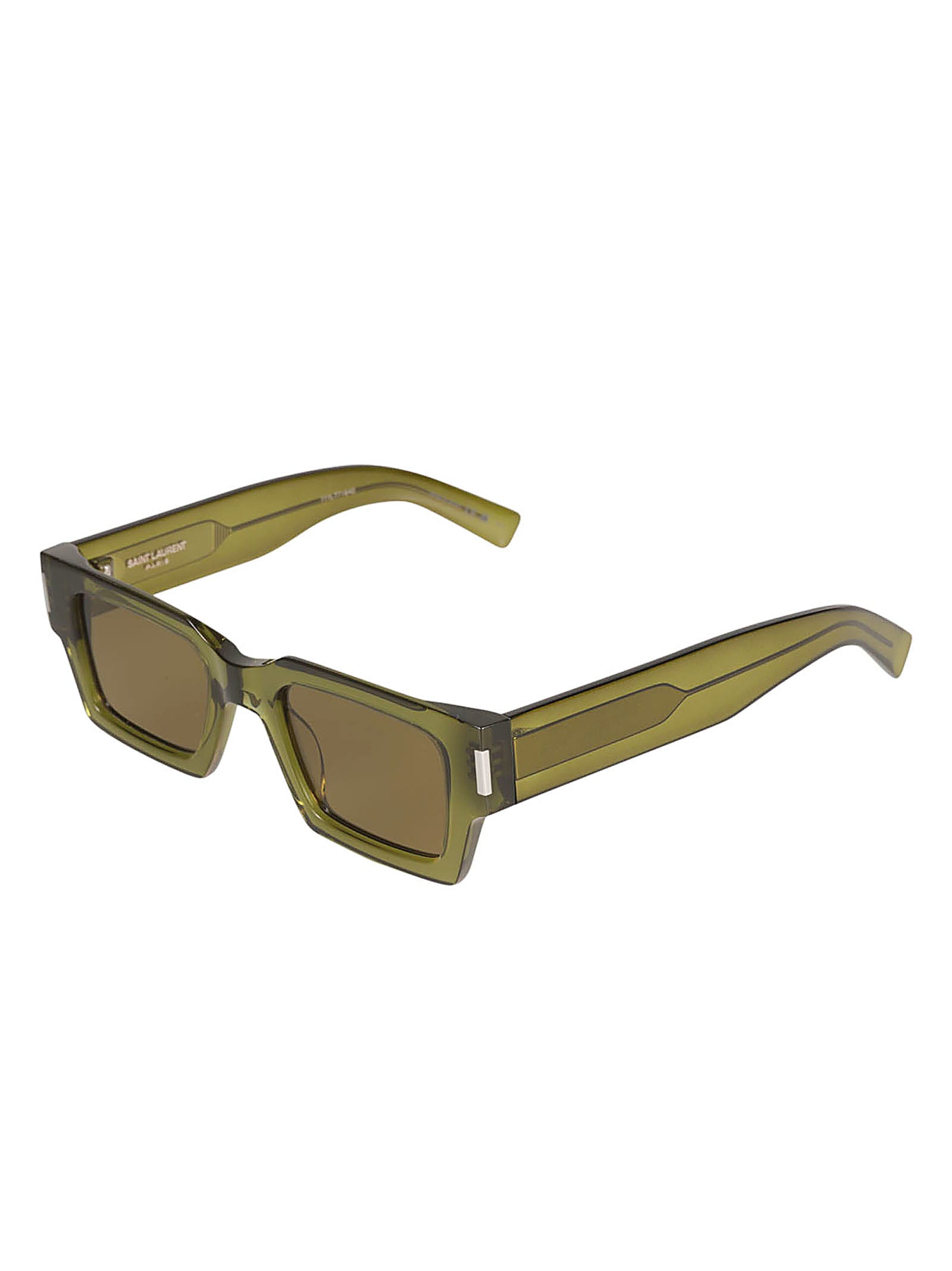 Shop Saint Laurent Rectangular Frame Flame Effect Sunglasses In Green/brown