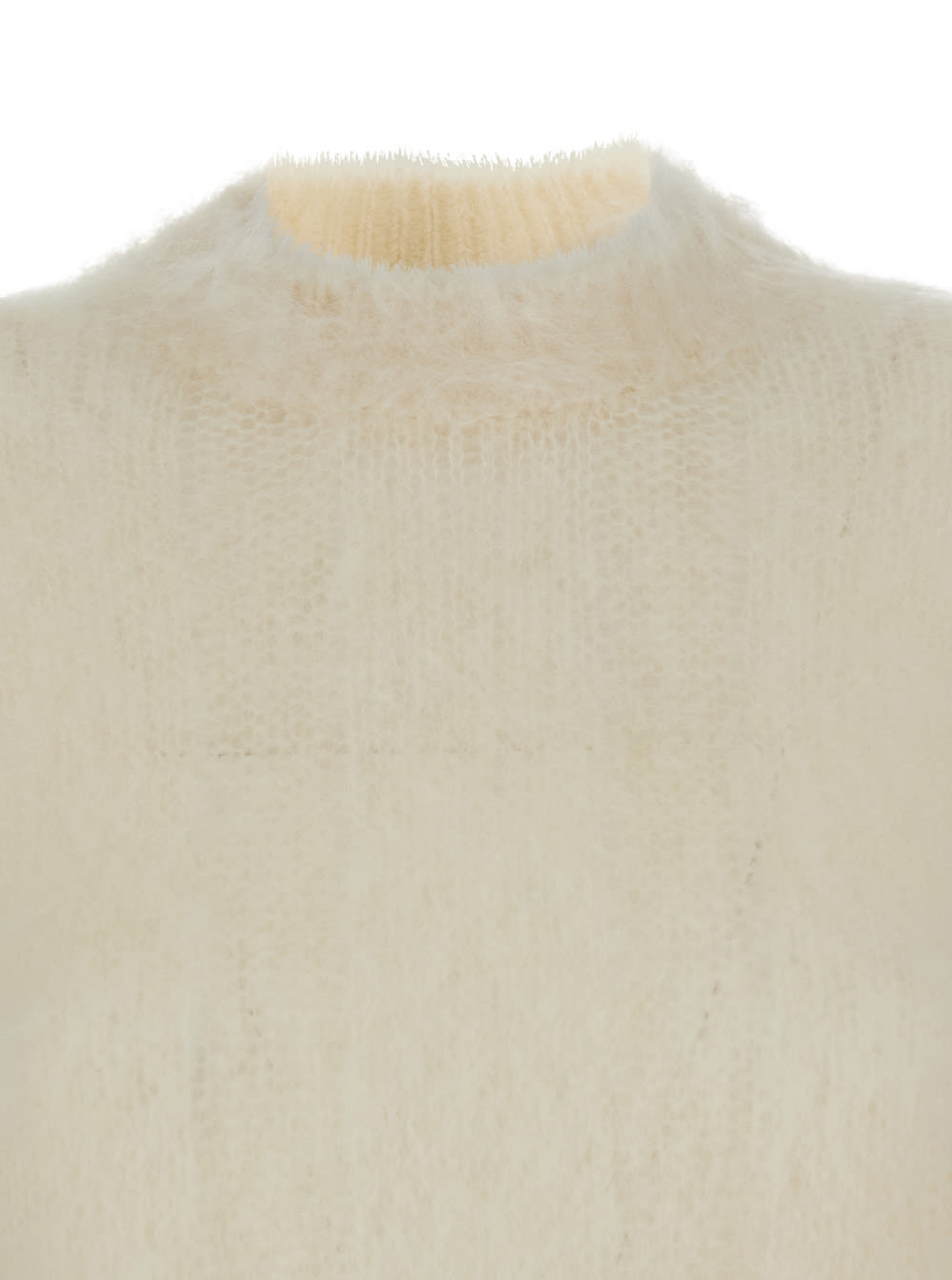 Brunello Cucinelli White Sweater With Stand-up Collar In Cashmere And Silk Blend Woman In White