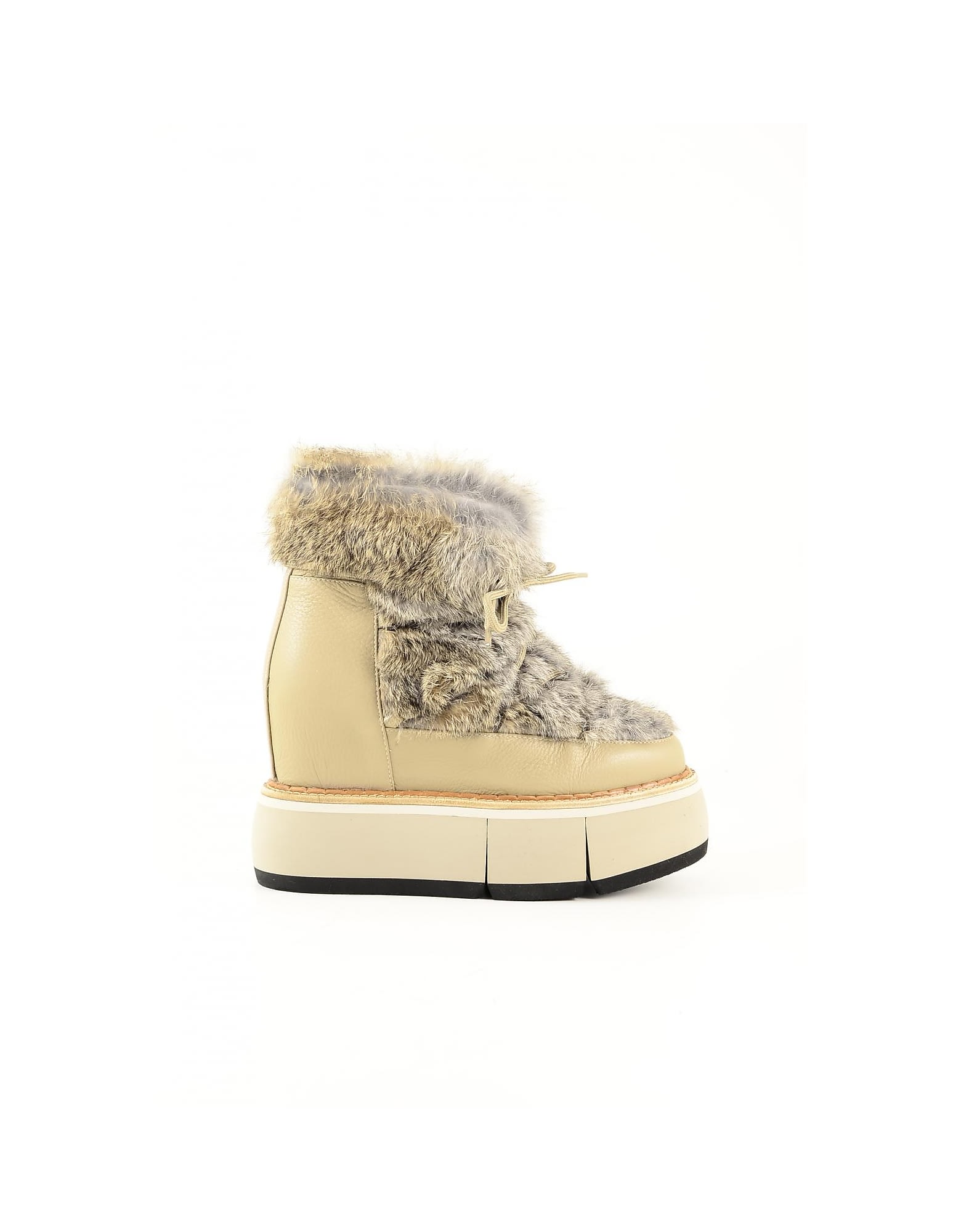 Paloma Barceló Paloma Barcelo Light Taupe Leather And Fur Boots
