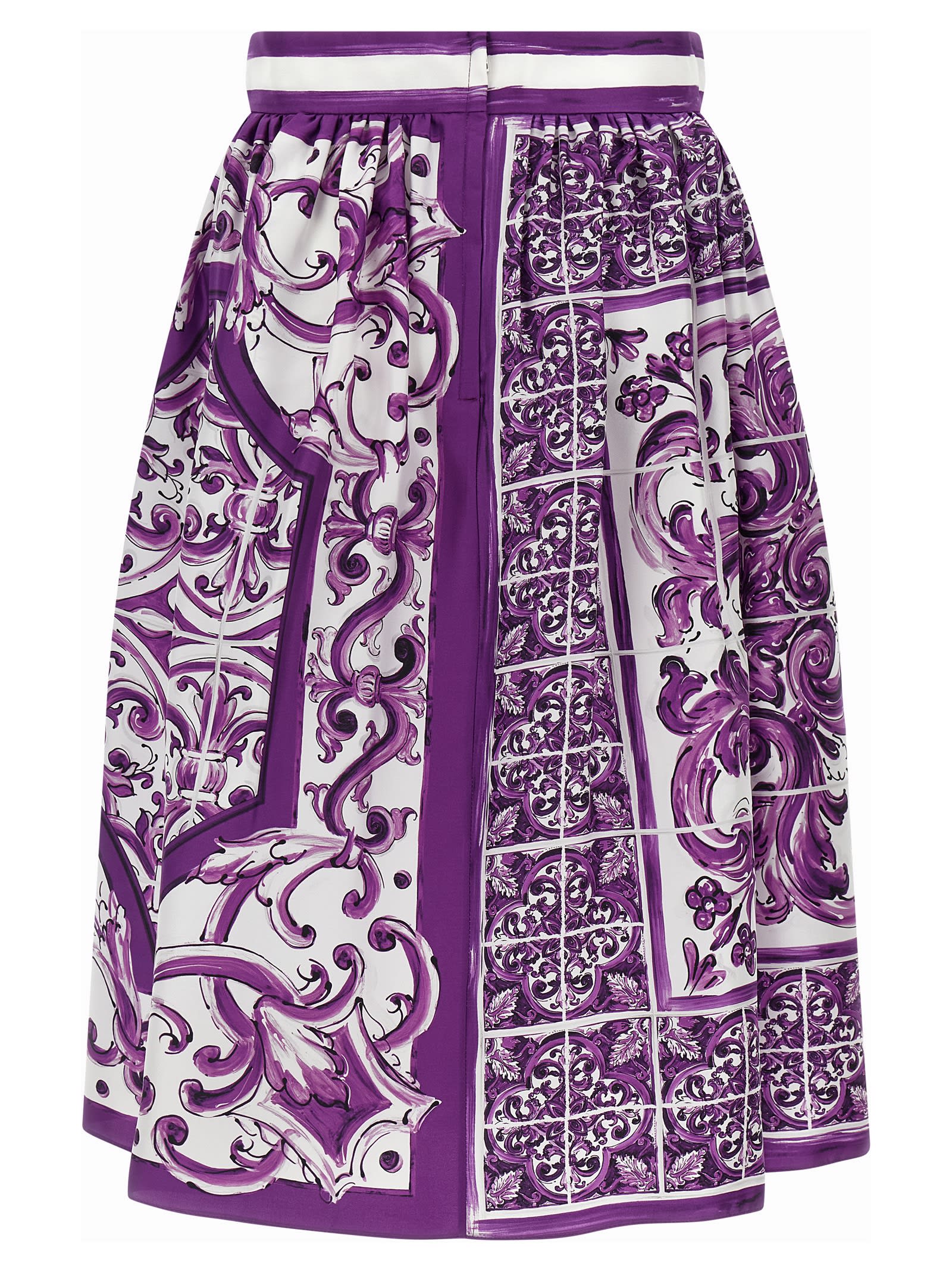 Dolce & Gabbana Maiolica Print Silk Skirt In Multi