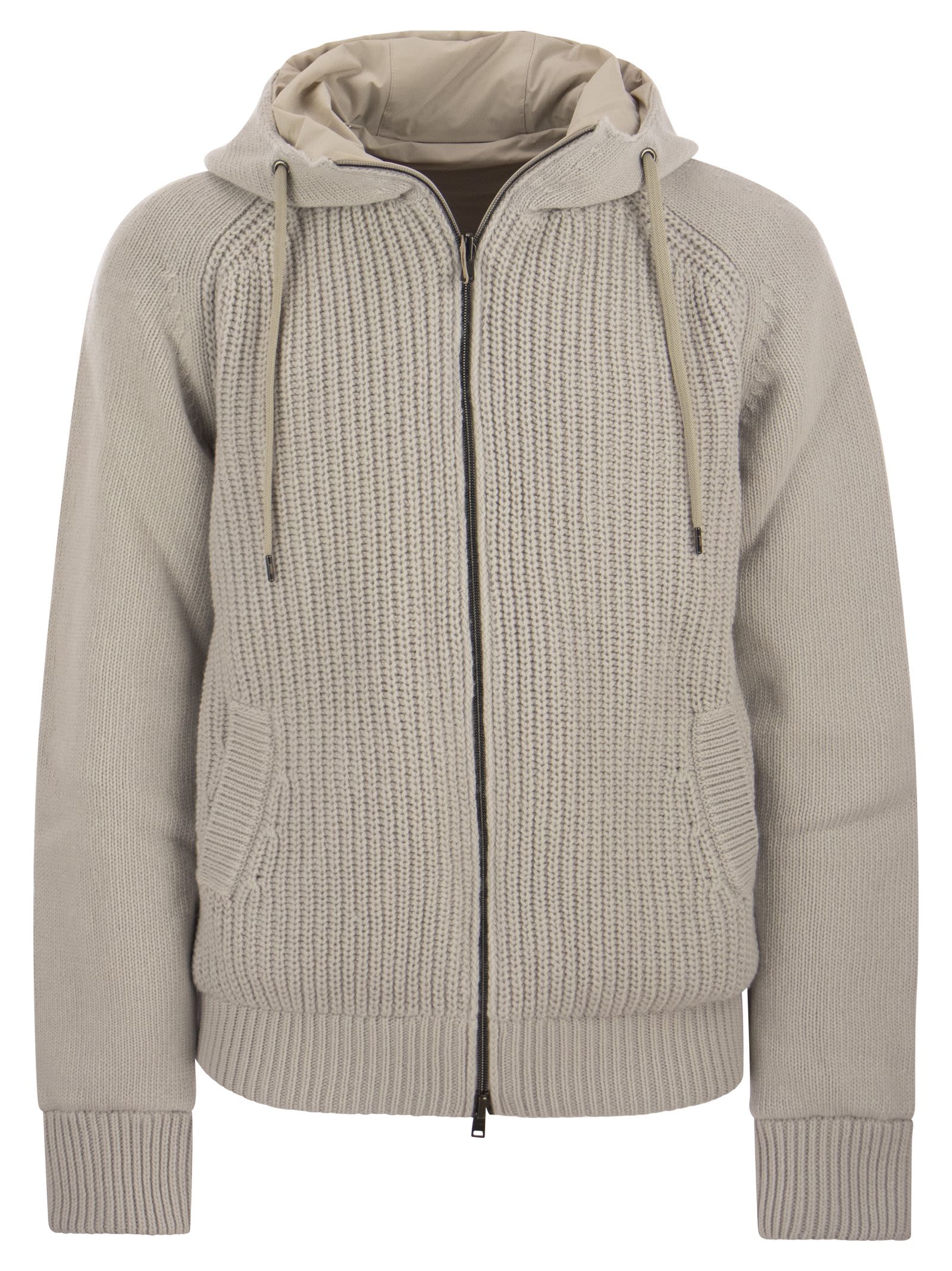 Shop Herno Wool Knit Bomber Jacket Reversible In Grey