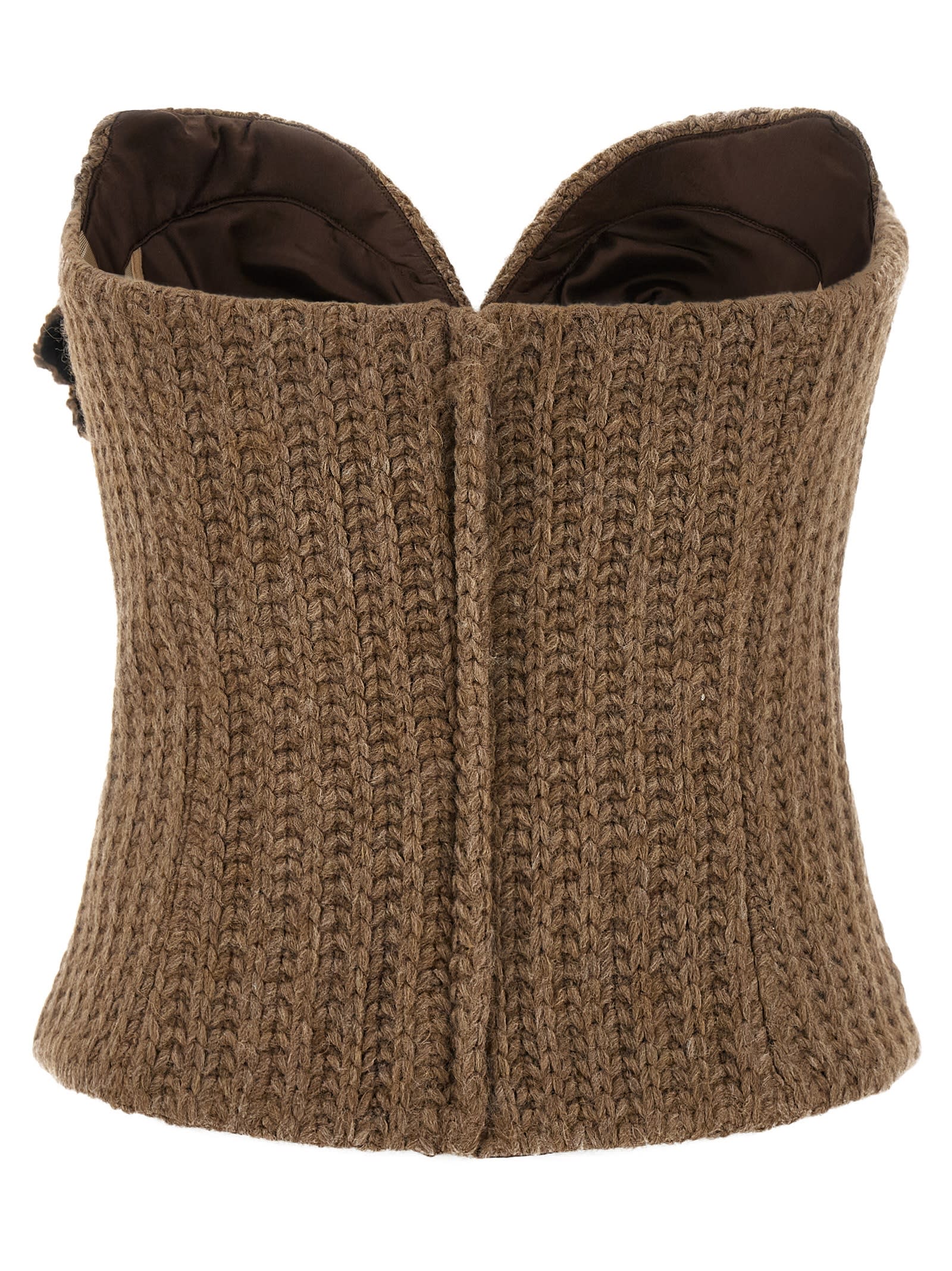 Giuseppe Di Morabito Off-the-shoulder Bustier Top With Sweetheart Neckline And Floral Brooch In Brown