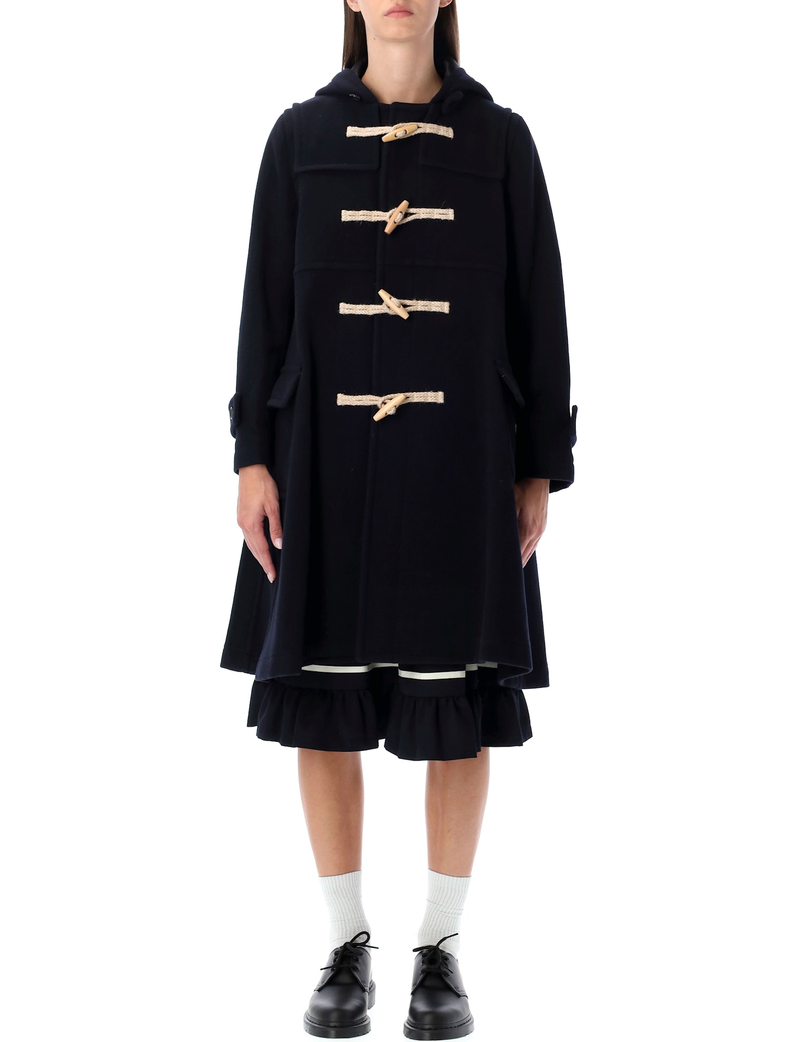 Comme Des Garcons Girl Comme Des Garçons Girl Wool Duffle Hooded Coat In Blue