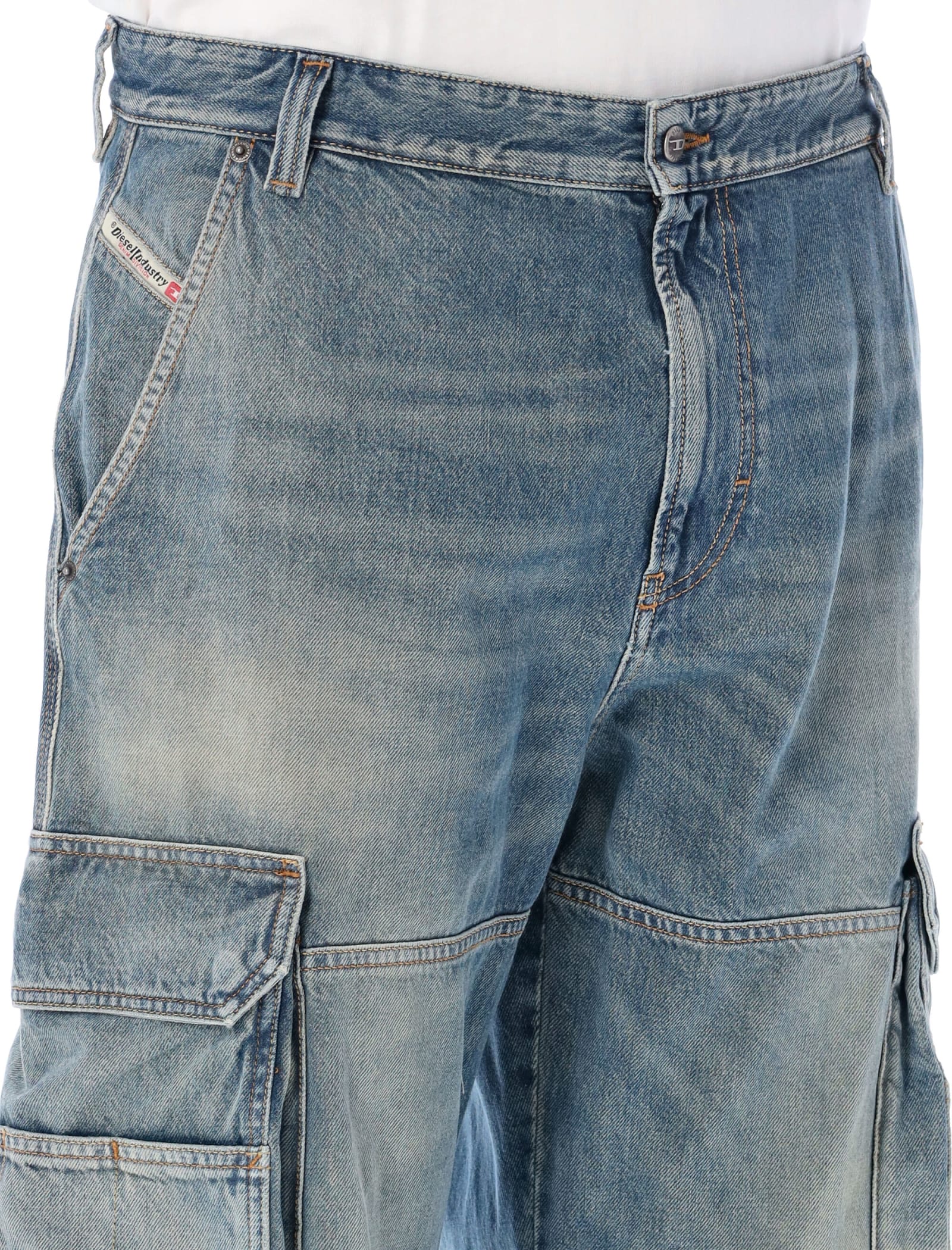 Shop Diesel D-fish Cargo Jeans In Blue Wshed