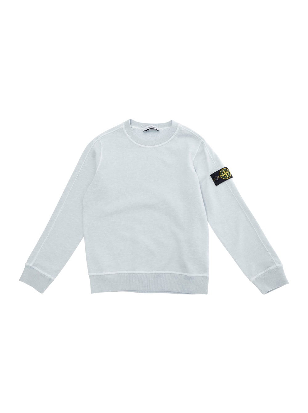 Stone Island Light Blue Sweatshirt With Round Neck And Logo Patch On The Sleeve In Cotton Boy In Light Blue