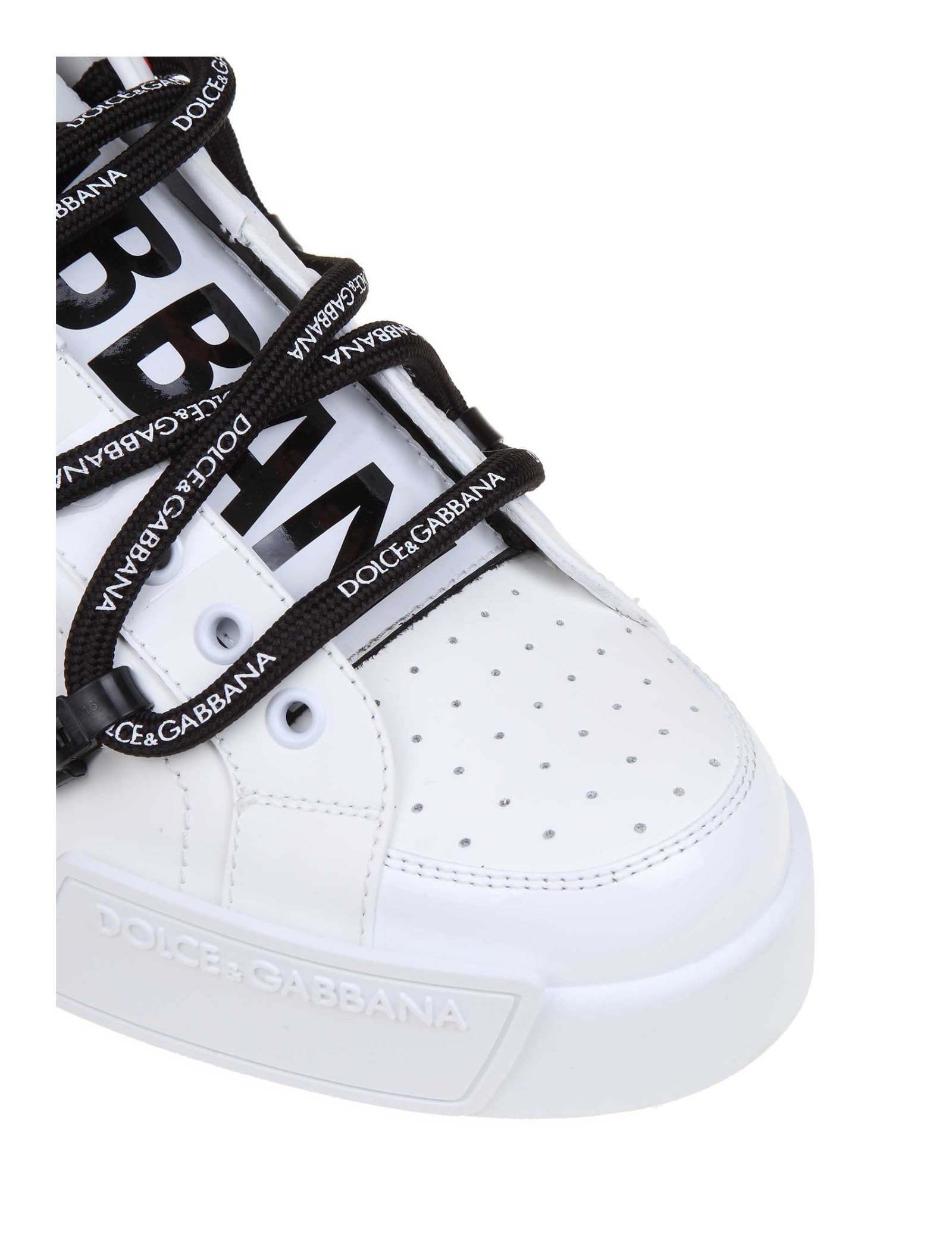 Shop Dolce & Gabbana Portofino Sneakers In Calfskin And White Paint In White/black