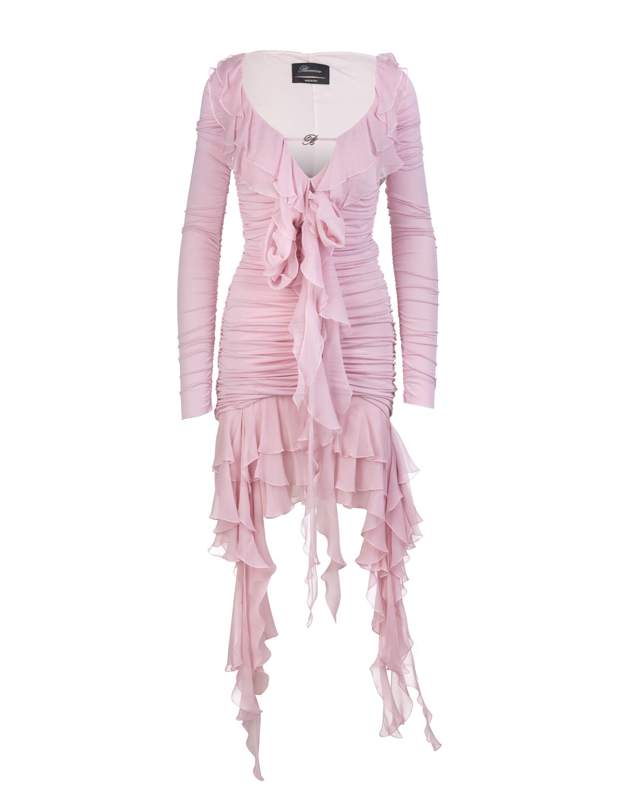 Blumarine Short Dress In Pink Pleated Jersey With Ruffles