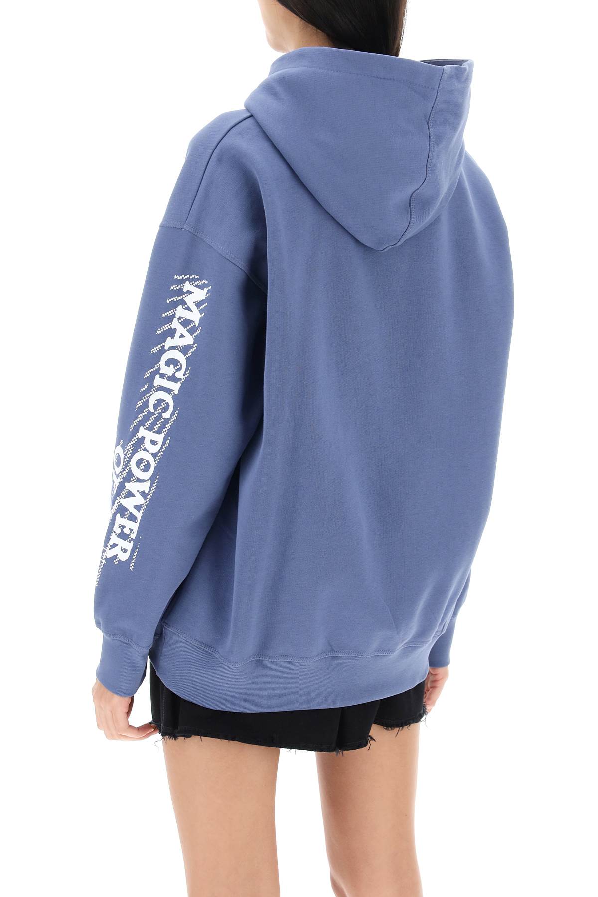 Shop Ganni Hoodie With Graphic Prints In Gray Blue (light Blue)