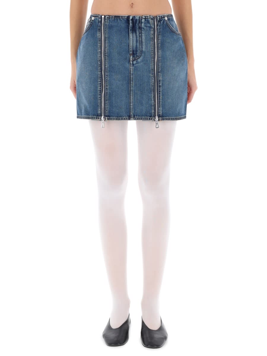 Jean Paul Gaultier Denim Miniskirt With Double Vertical Silver Zippers In Blue
