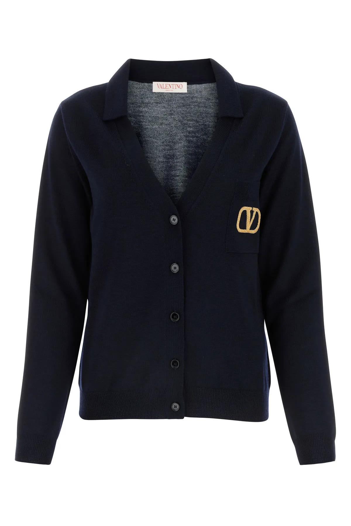 Shop Valentino Navy Blue Wool Cardigan