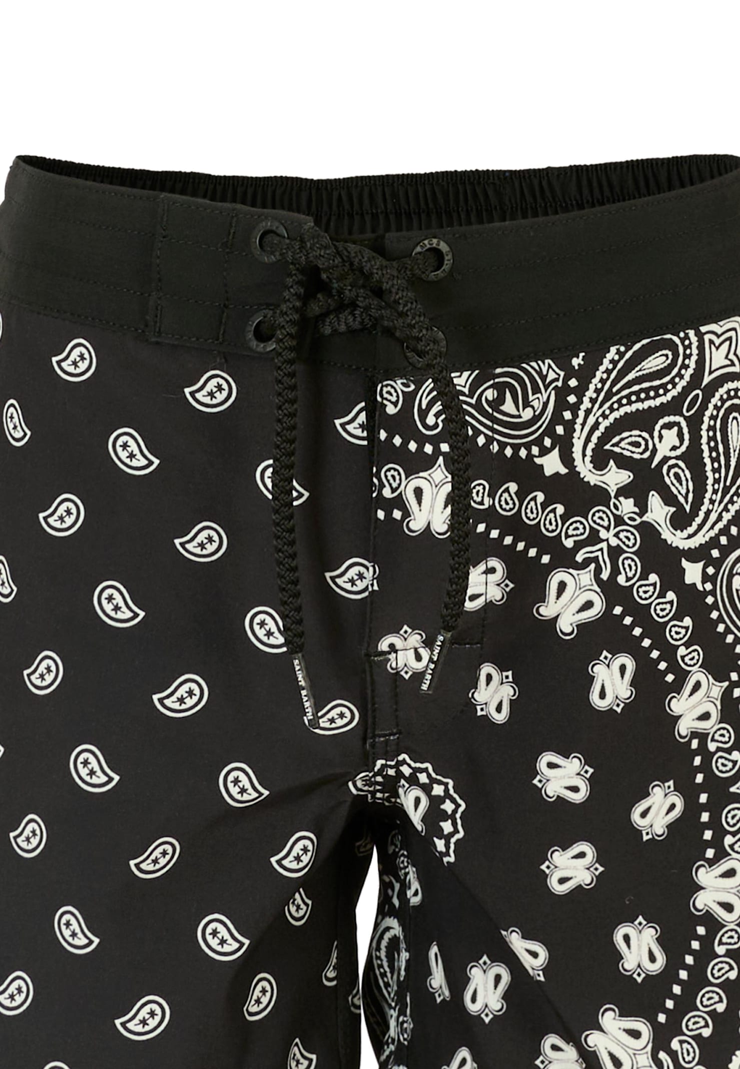 Mc2 Saint Barth Black Swim Shorts For Boy With White Bandana Print In Black