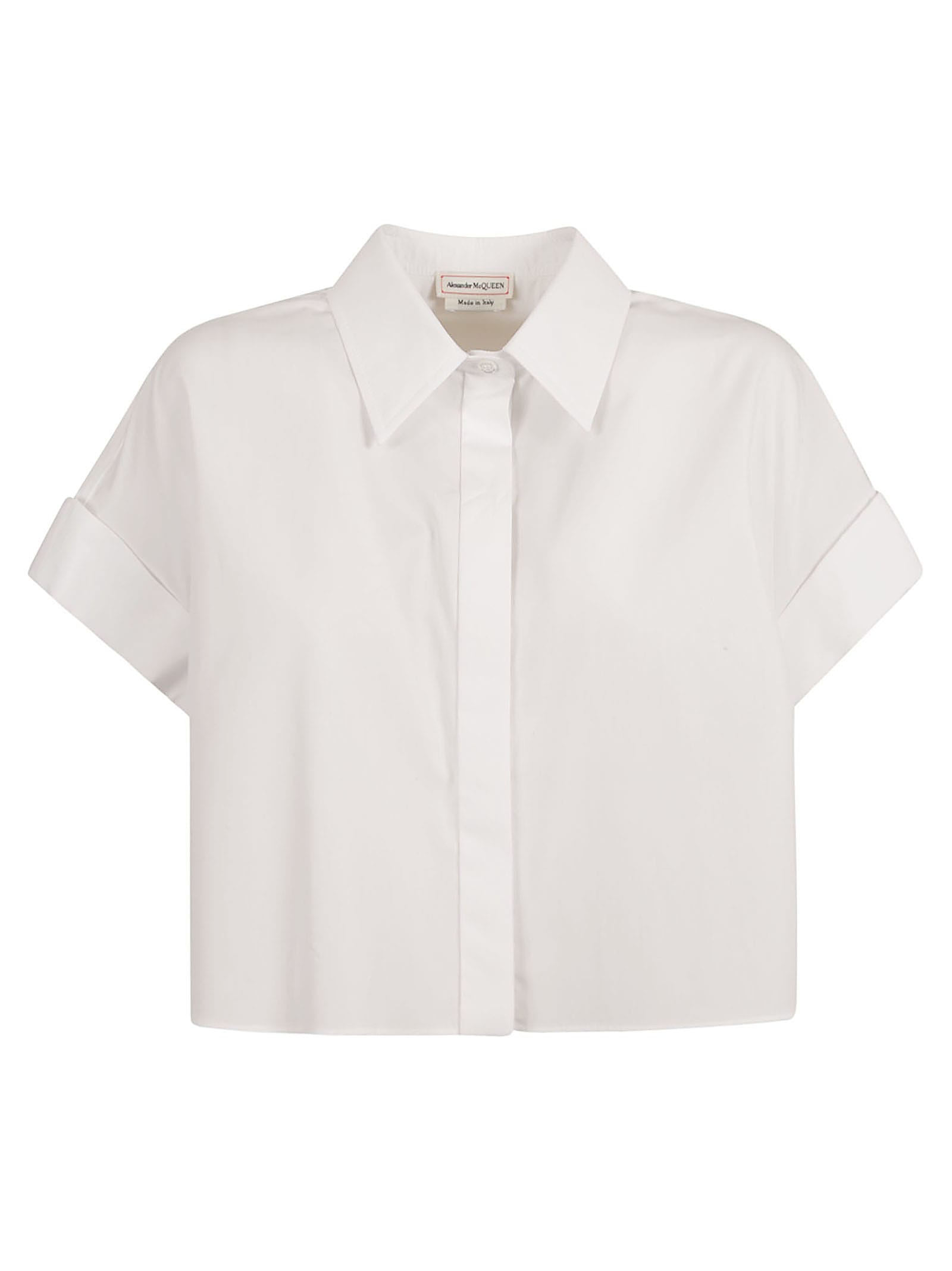 Shop Alexander Mcqueen Cropped Oversized Shirt In Optical White