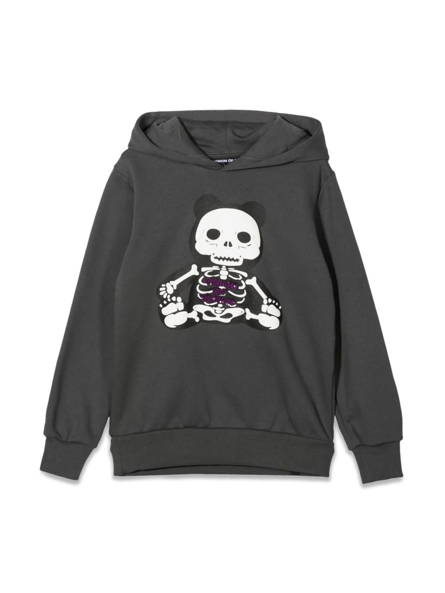 Vision Of Super Pandy Skeleton Print Hoodie In Charcoal