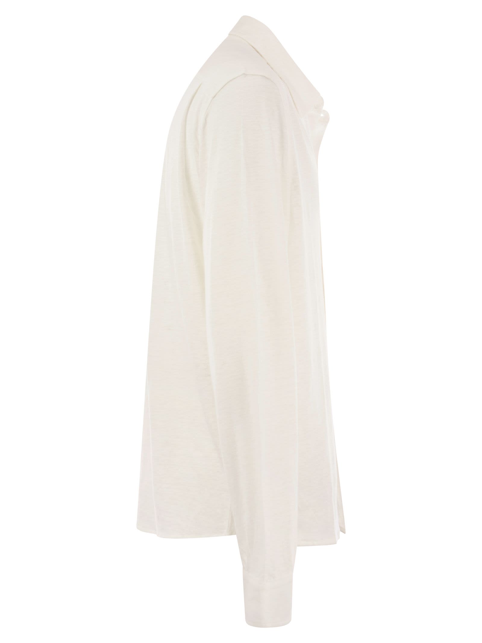 Shop Majestic Linen Long-sleeved Shirt In White