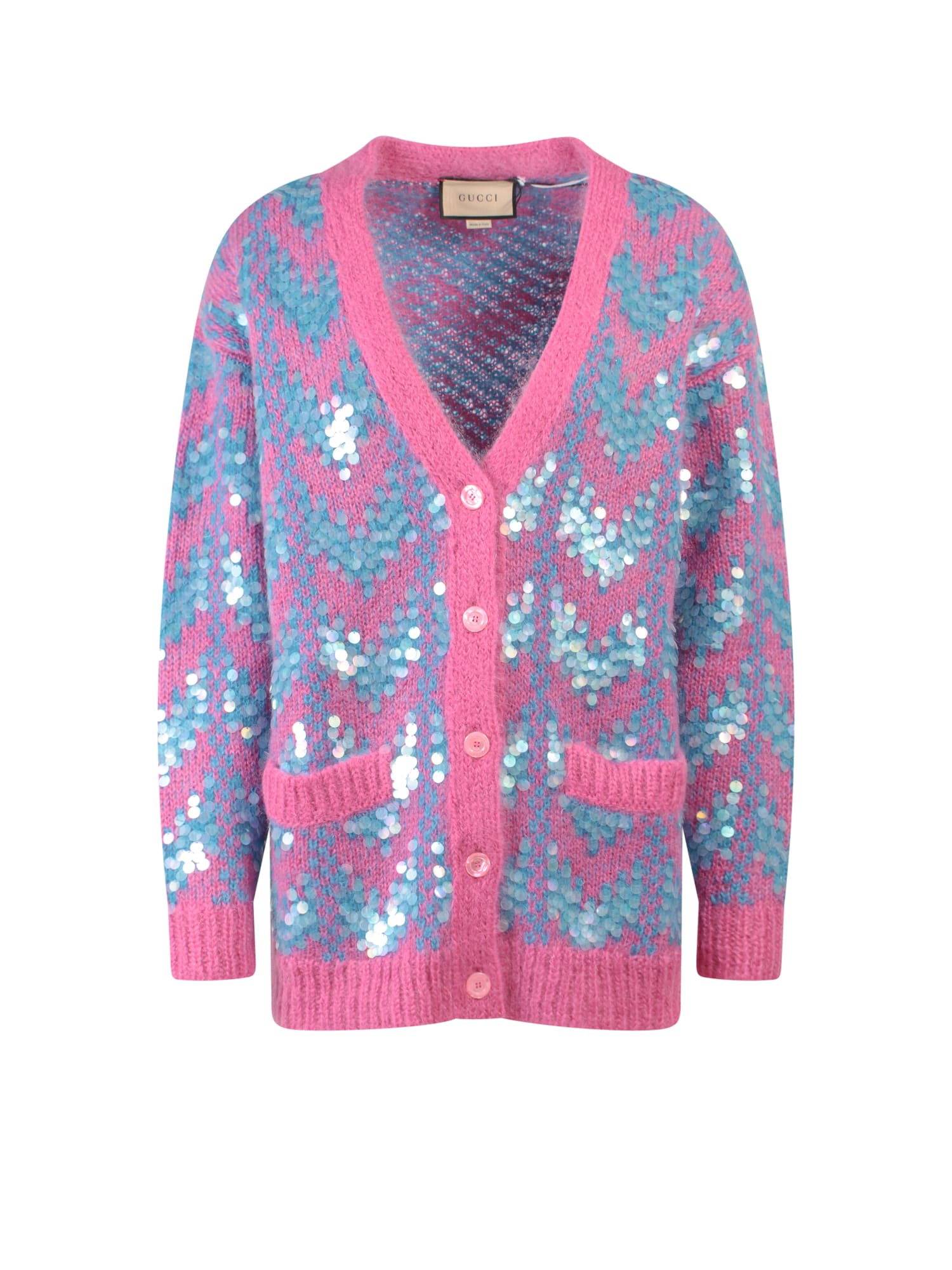 Gucci Multicolor Sequined Chevron-knit Cardigan In Multicolor