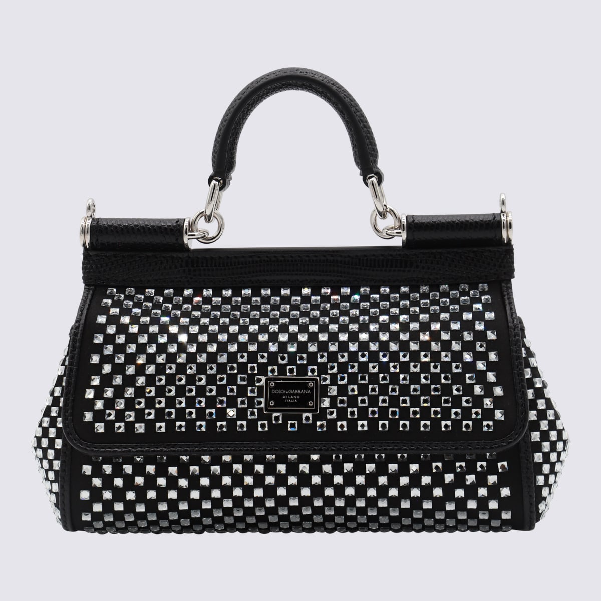 Shop Dolce & Gabbana Black Leather Small Sicily Handle Bag In Nero/crystal