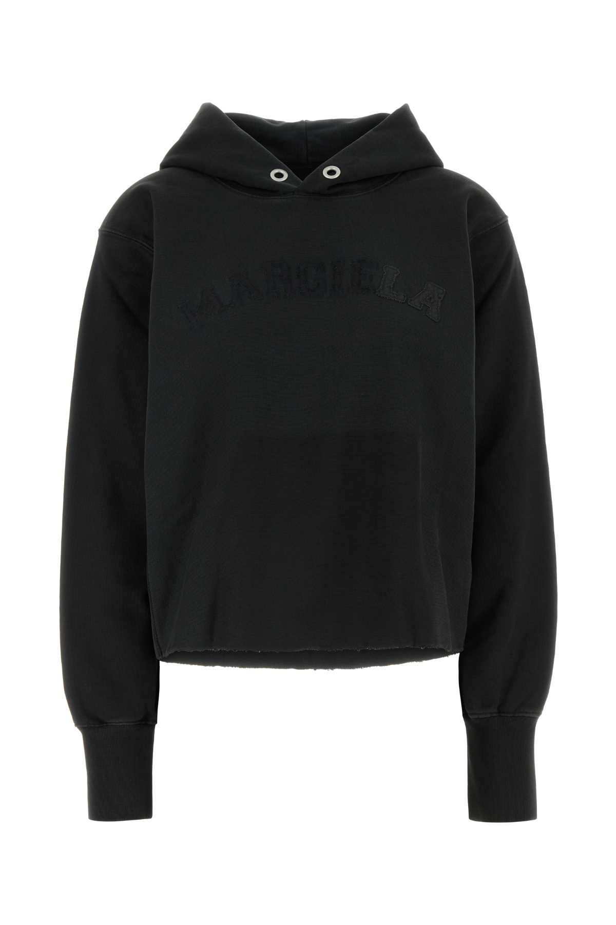 Maison Margiela Logo-embroidered Cotton Hoodie In Black