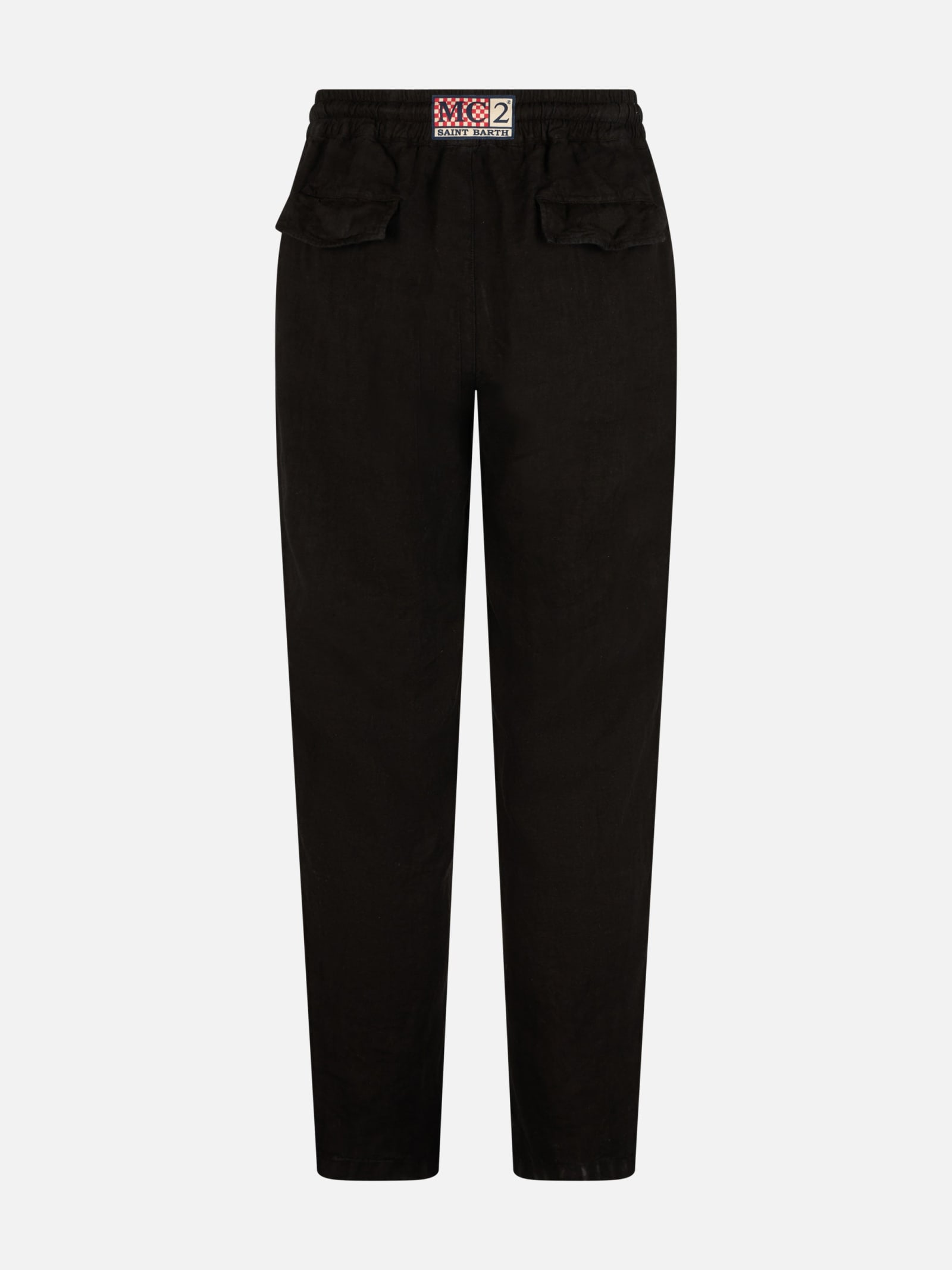 Mc2 Saint Barth Calais Pants In Black Linen In Black
