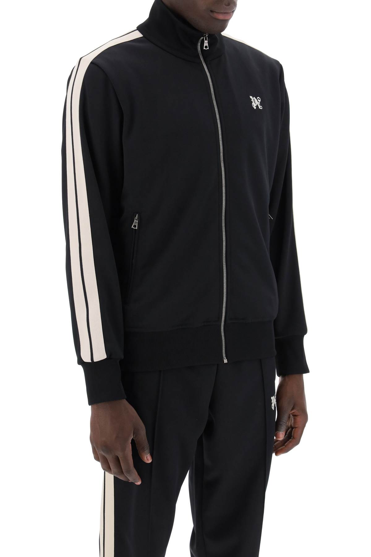 Shop Palm Angels Track Sweatshirt With Contrasting Bands In Black Off White (black)