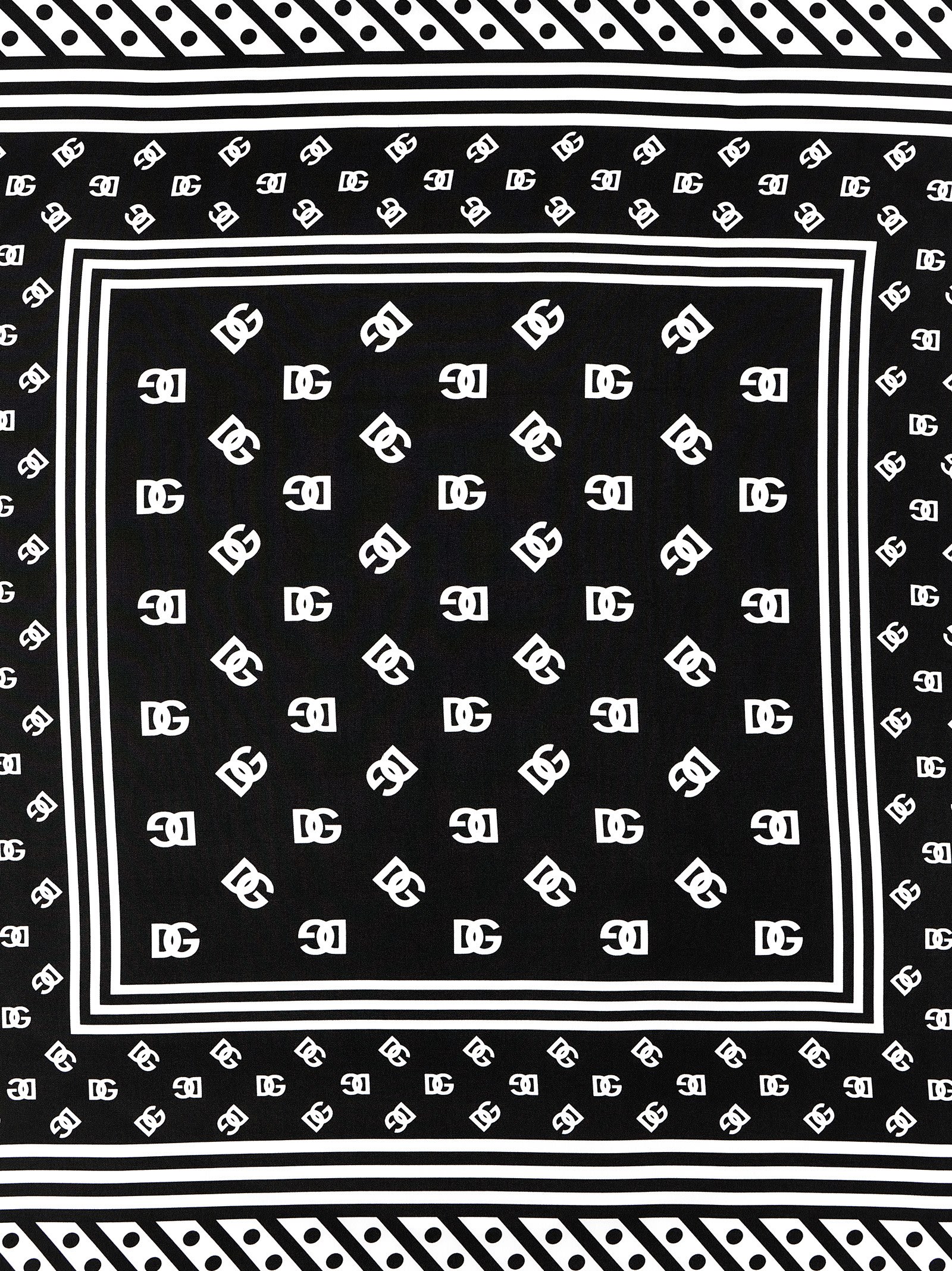Dolce & Gabbana Brand Emblem Square Scarf With Striped Border In White/black